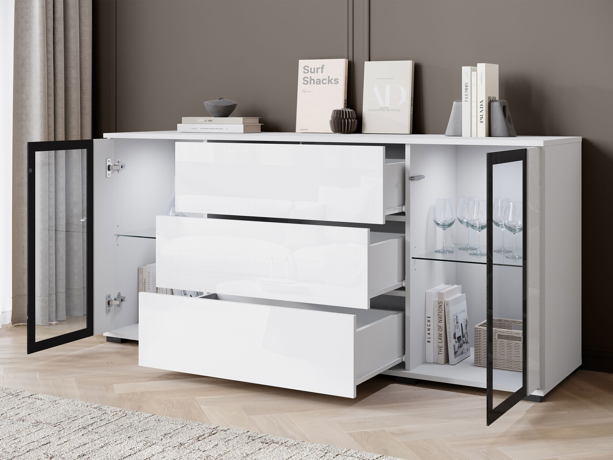 Komód Torcame 101 (Fehér + Fényes fehér)