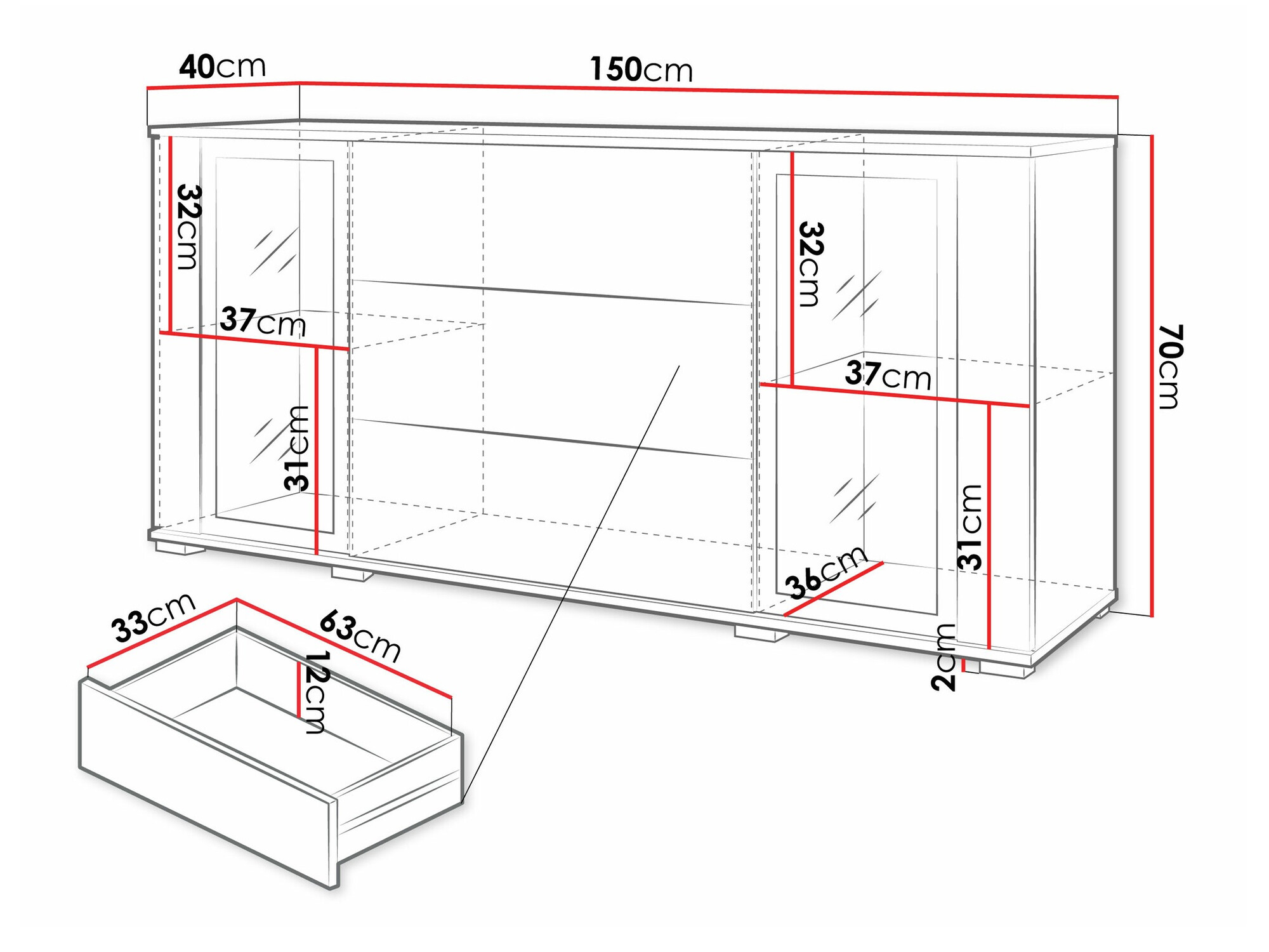 Komód Torcame 101 (Fehér + Fényes fehér)