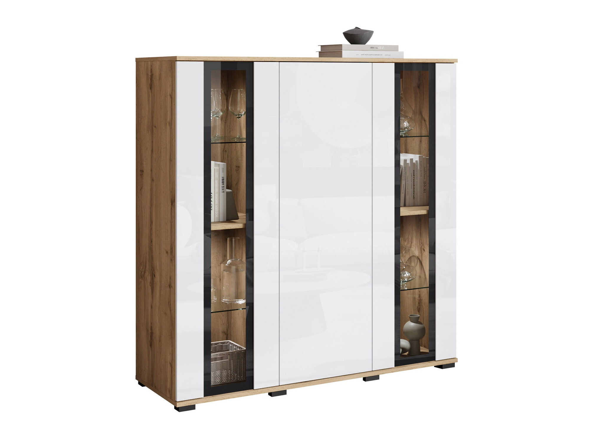 Szekrény Torcame 100 (Wotan tölgy + Fényes fehér)