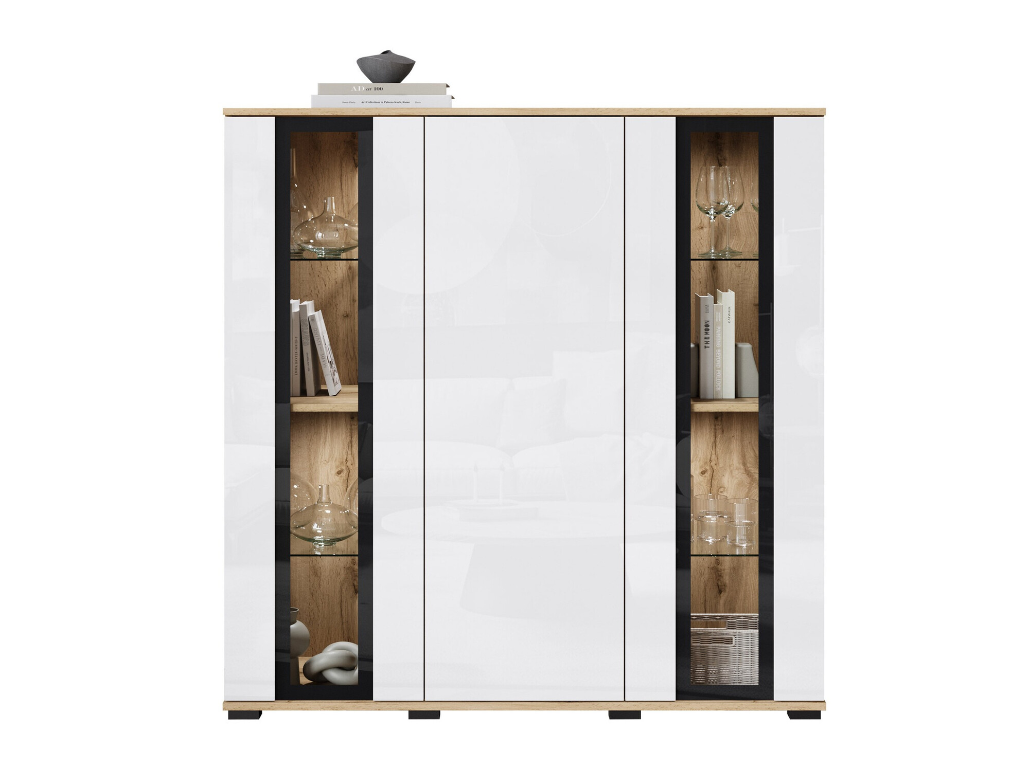 Szekrény Torcame 100 (Wotan tölgy + Fényes fehér)