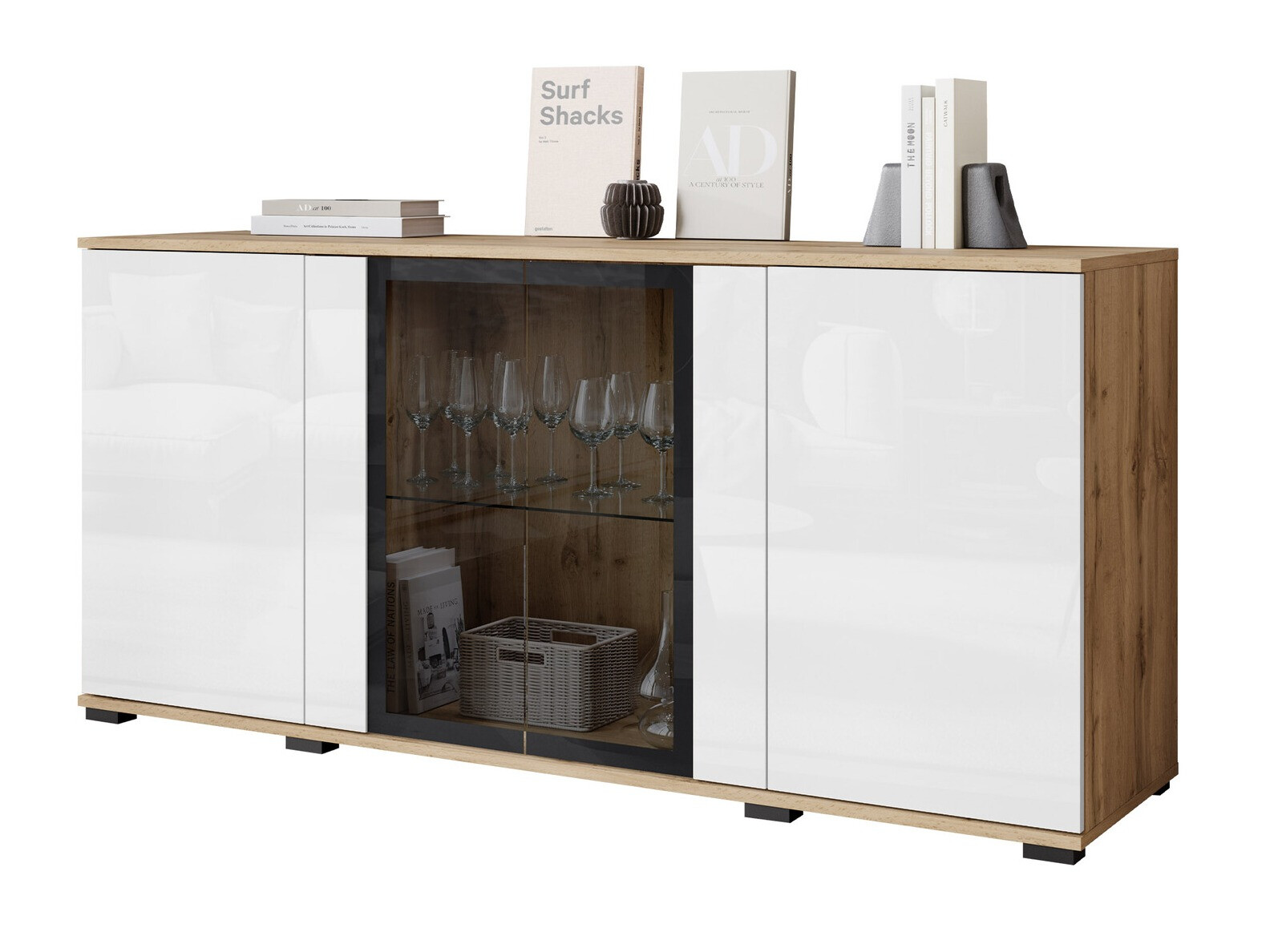 Szekrény Torcame 102 (Wotan tölgy + Fényes fehér)