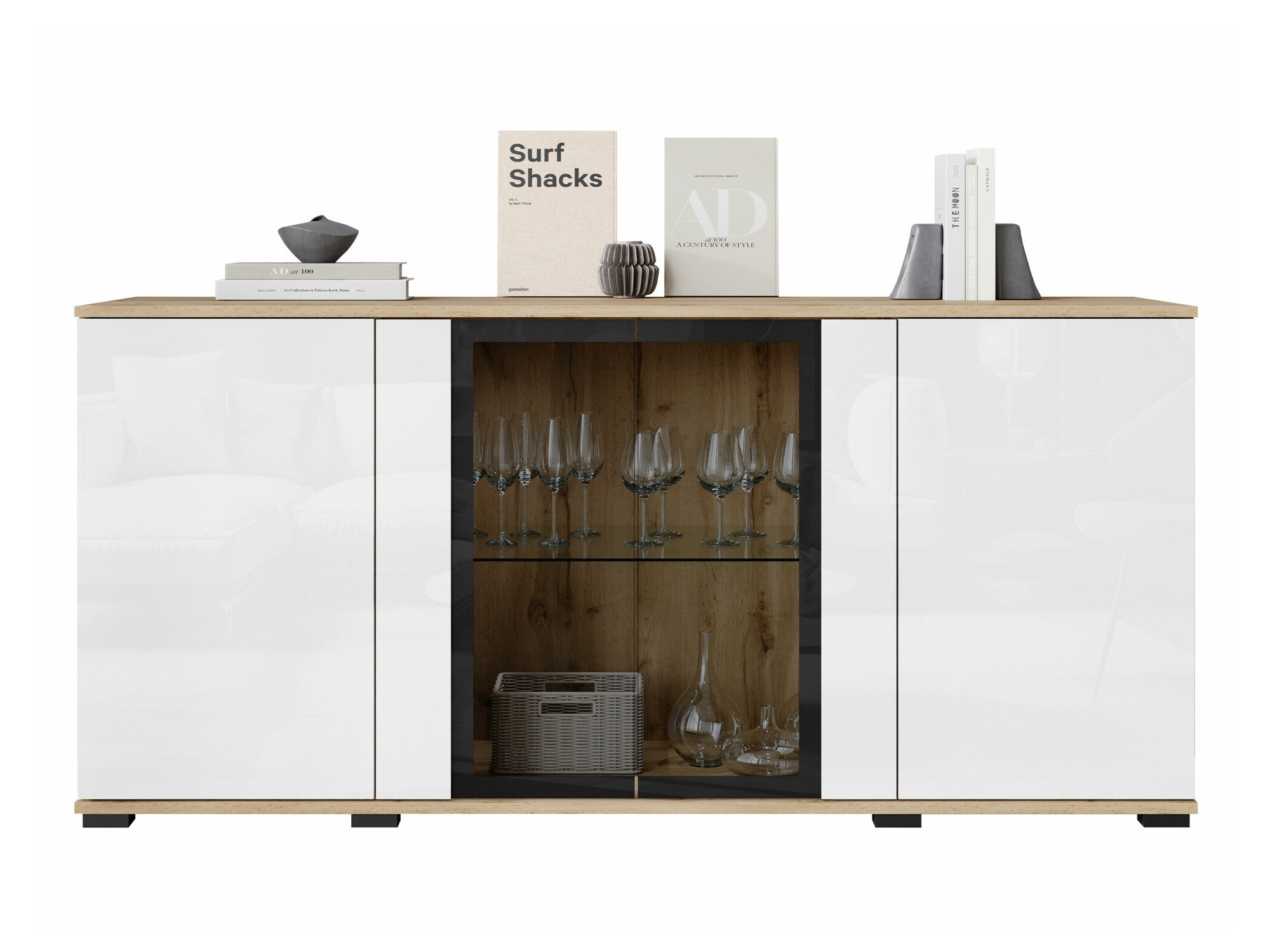 Szekrény Torcame 102 (Wotan tölgy + Fényes fehér)