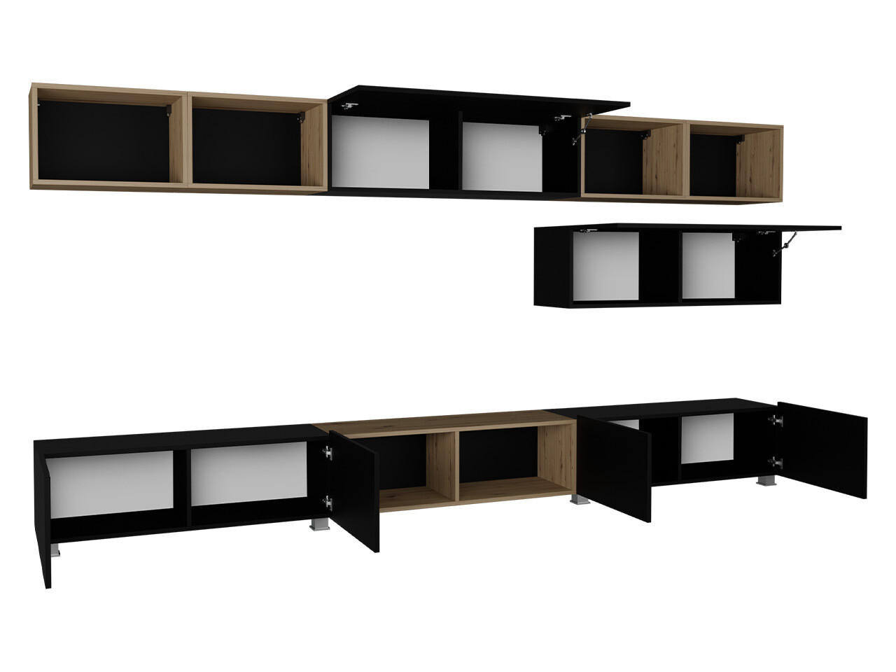 Nappali szett Tivdalu 146 (Fekete + Fényes fekete + Artisan tölgy)