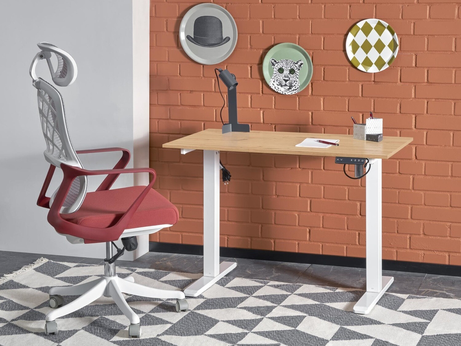 Állítható magasságú íróasztal Houston 1704 (Artisan tölgy + Fehér)