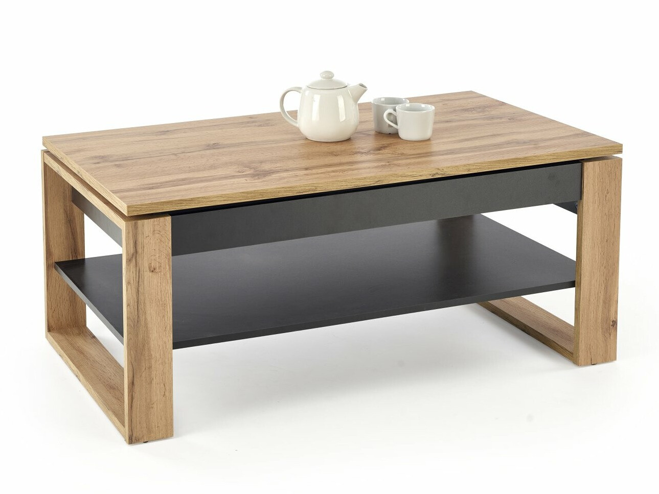 Kihajtható dohányzóasztal Houston 1959 (Artisan tölgy + Fekete)