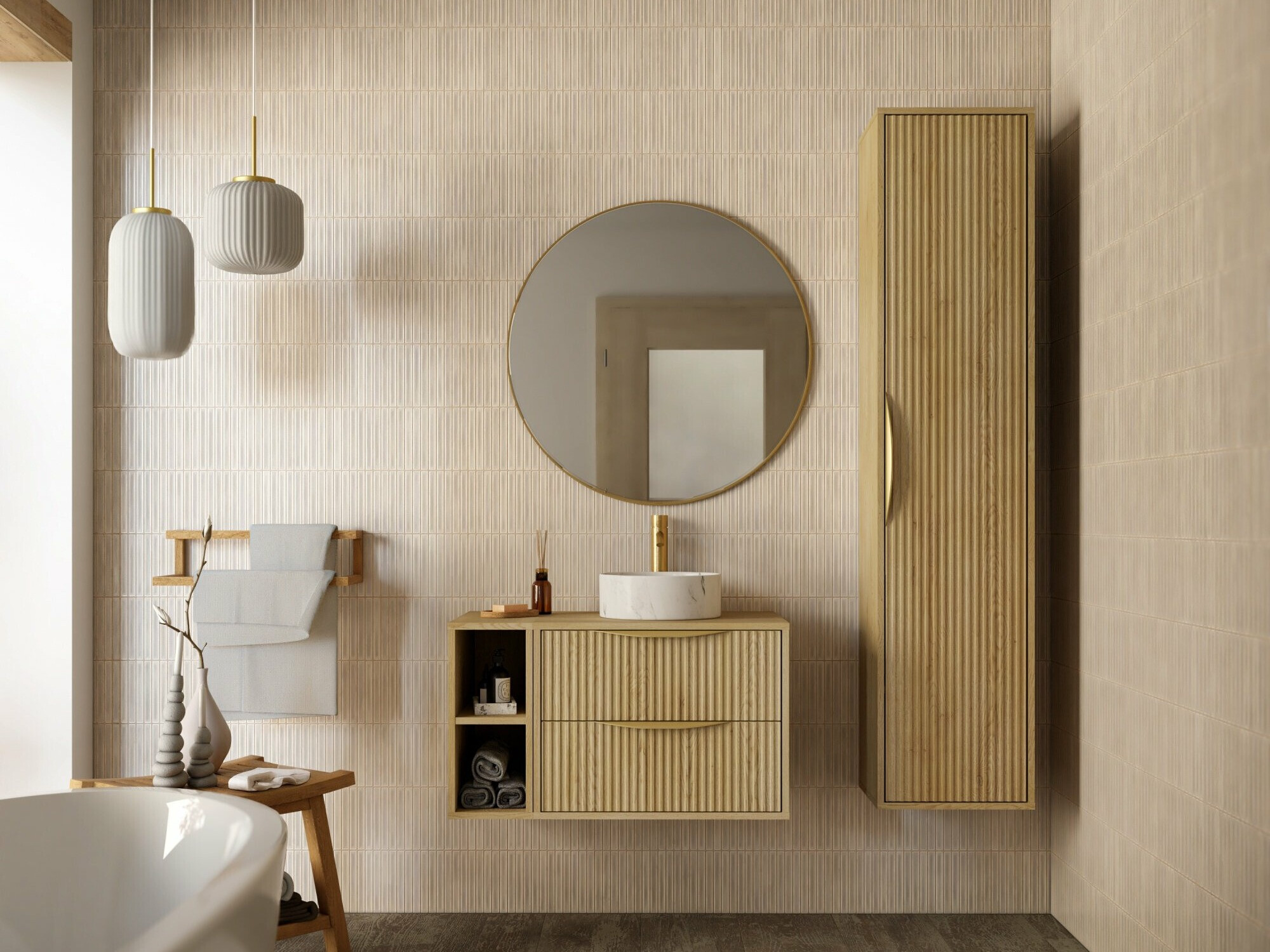 Fali fürdőszoba szekrény Burleson 160 (Tölgy)