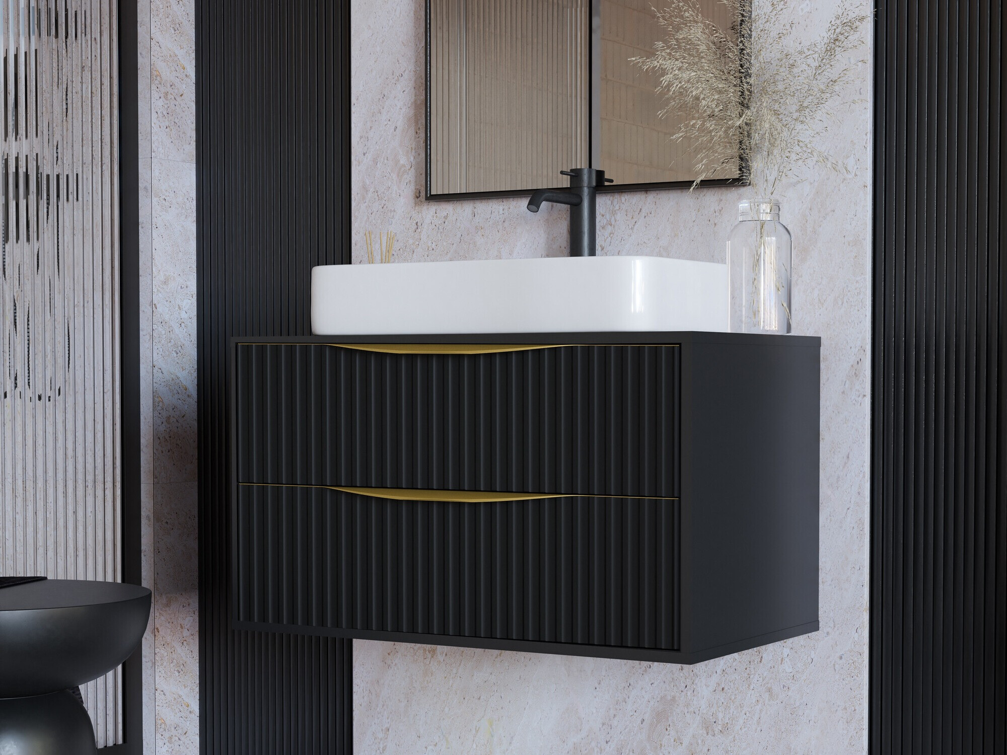 Fali szekrény mosdónak Burleson 163 (Fekete)