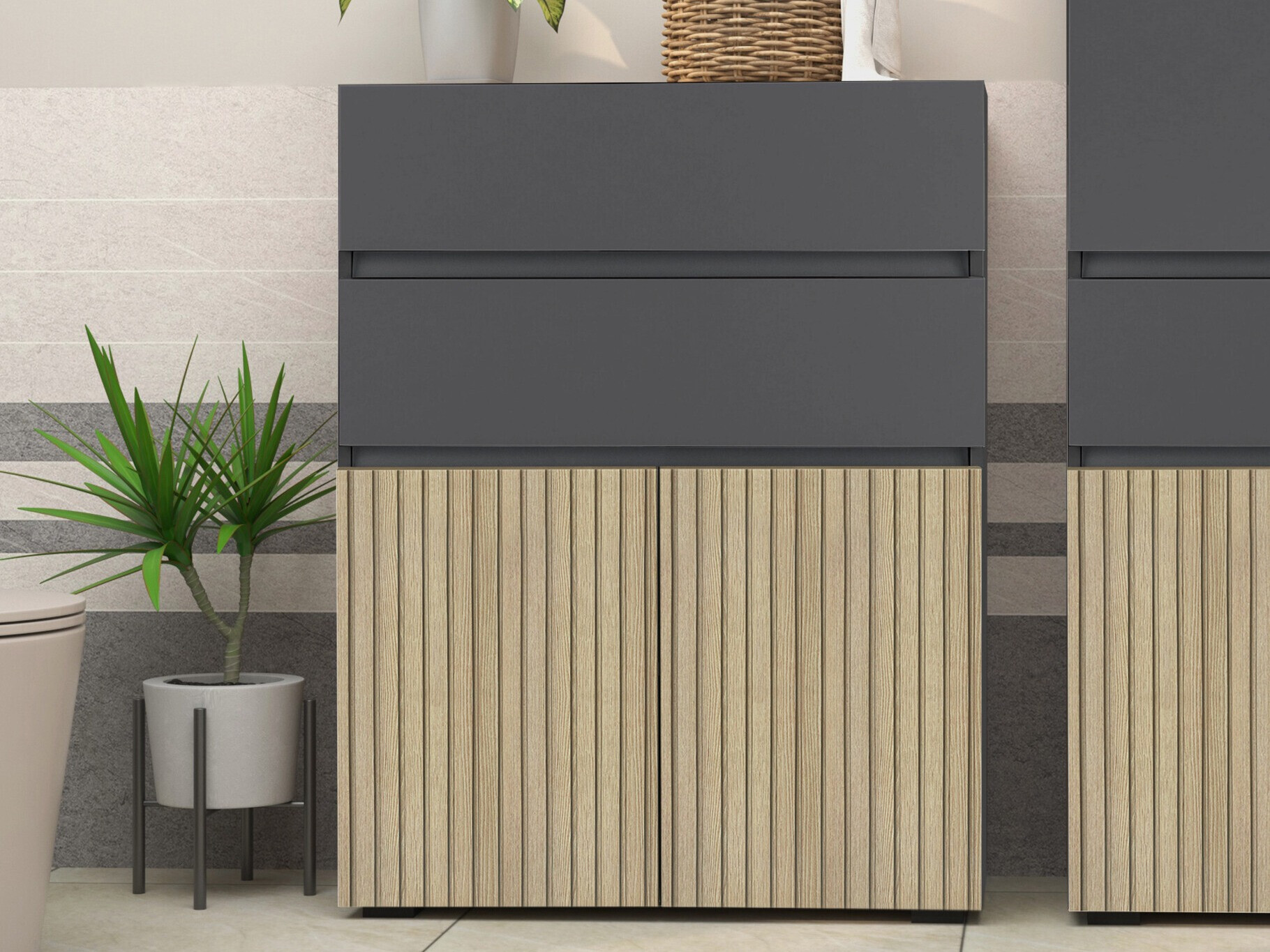 Álló fürdőszoba szekrény Soncamu 101 (Antracit + Világos tölgy)