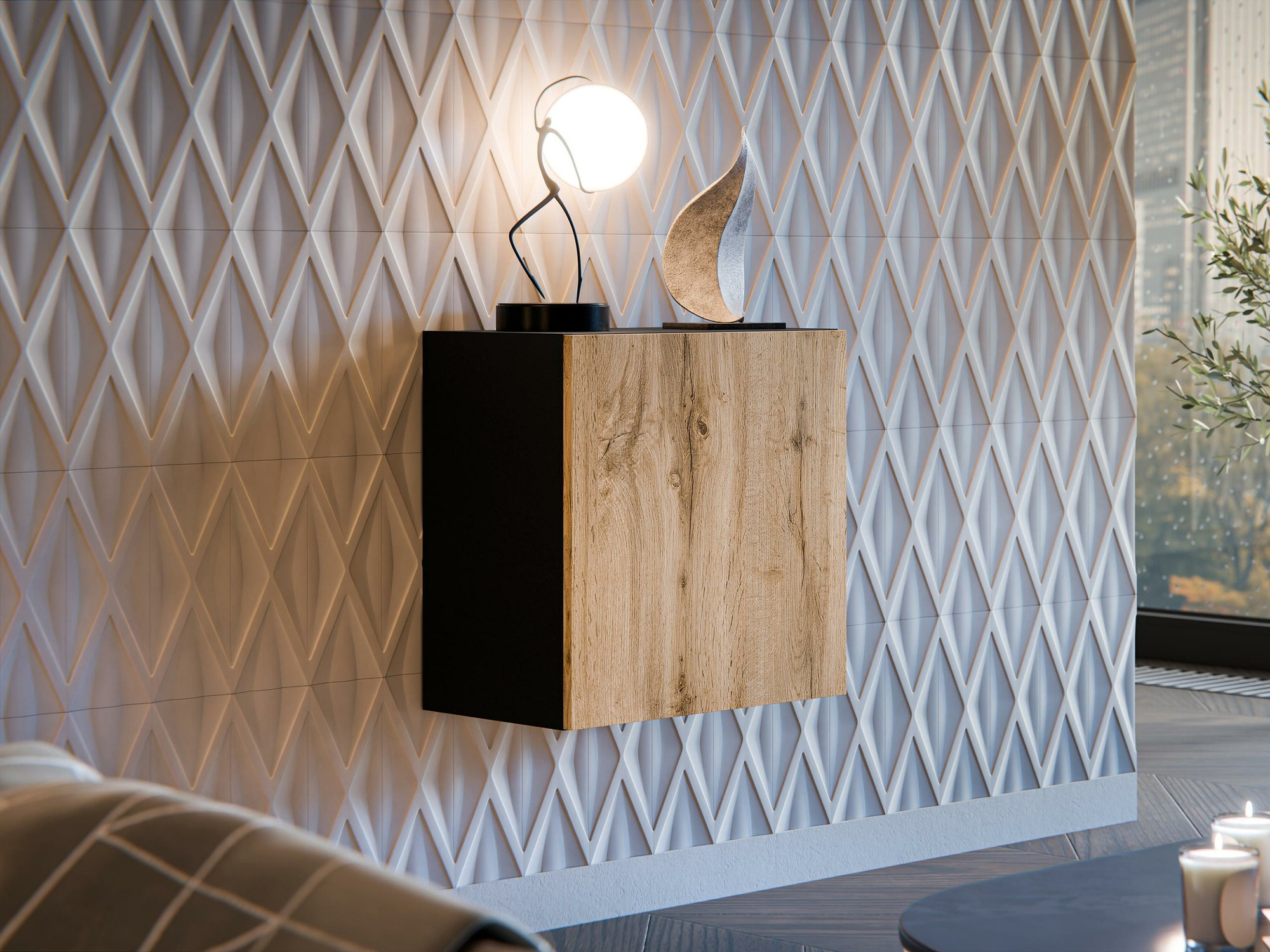 Fali szekrény Species (Fekete + Wotan tölgy)