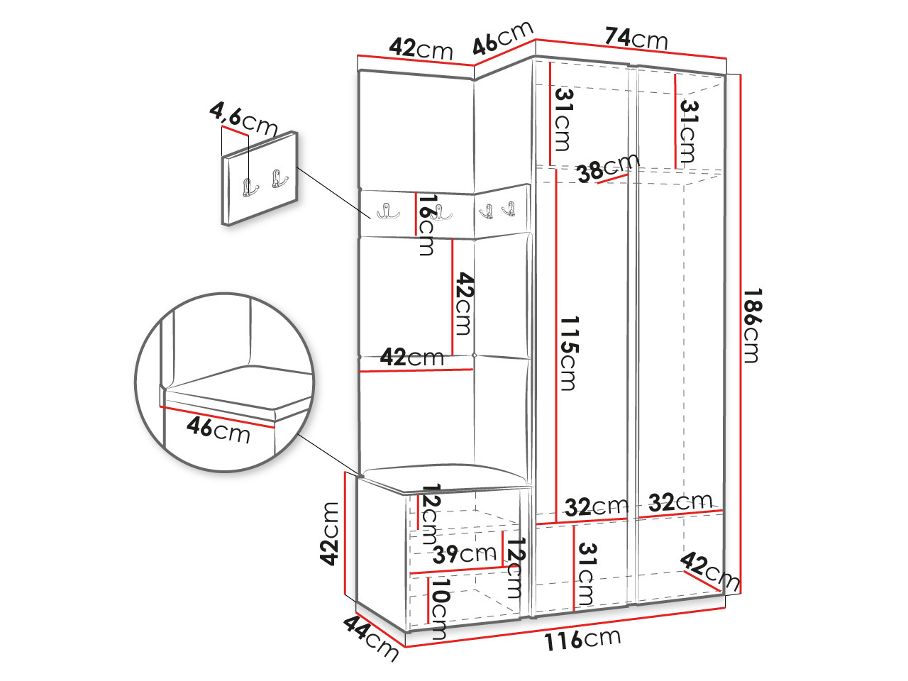 Előszoba garnitúra Hartford 350 (Artisan tölgy + Fekete)
