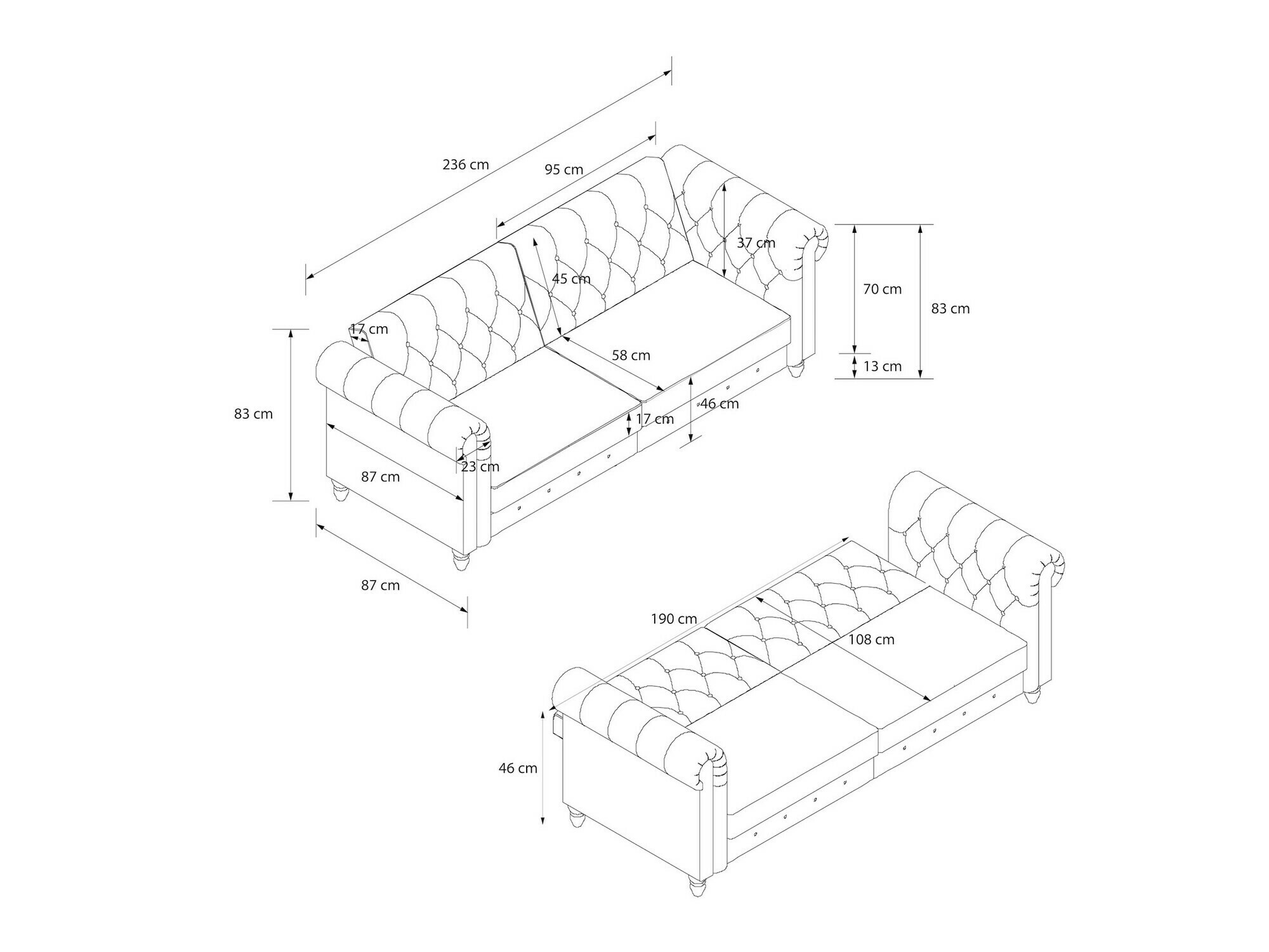 Chesterfield kanapé Tulsa 217 (Sötét barna)