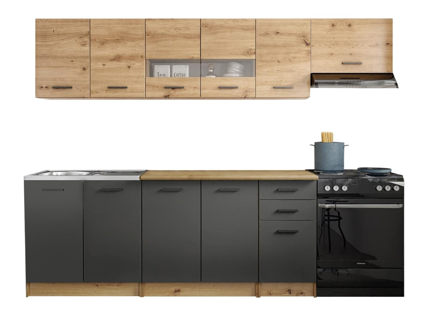 Konyhabútor Houston 1182 (Artisan tölgy + Matt szürke + Wotan tölgy)