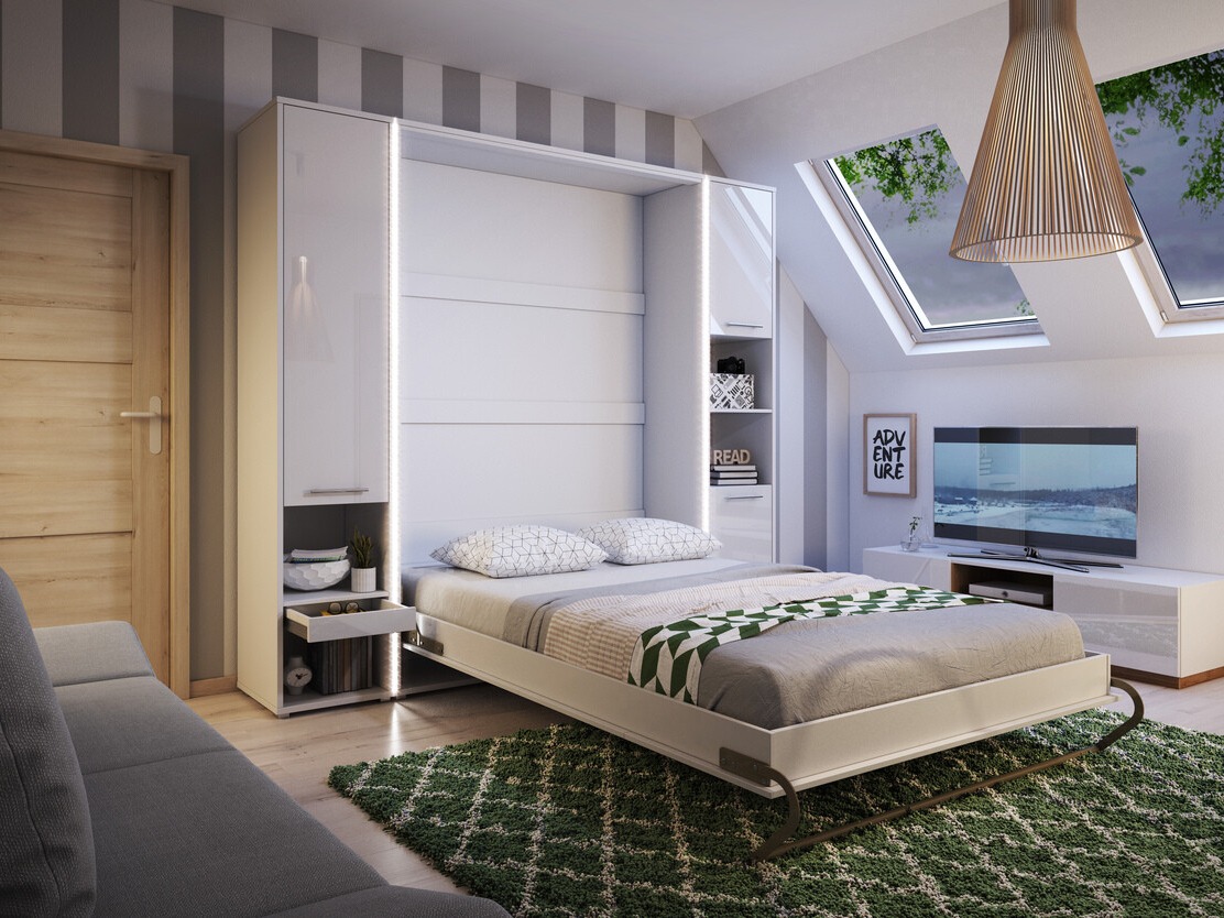 Szekrényágy Concept Pro Lenart III (Fehér + Fényes fehér)