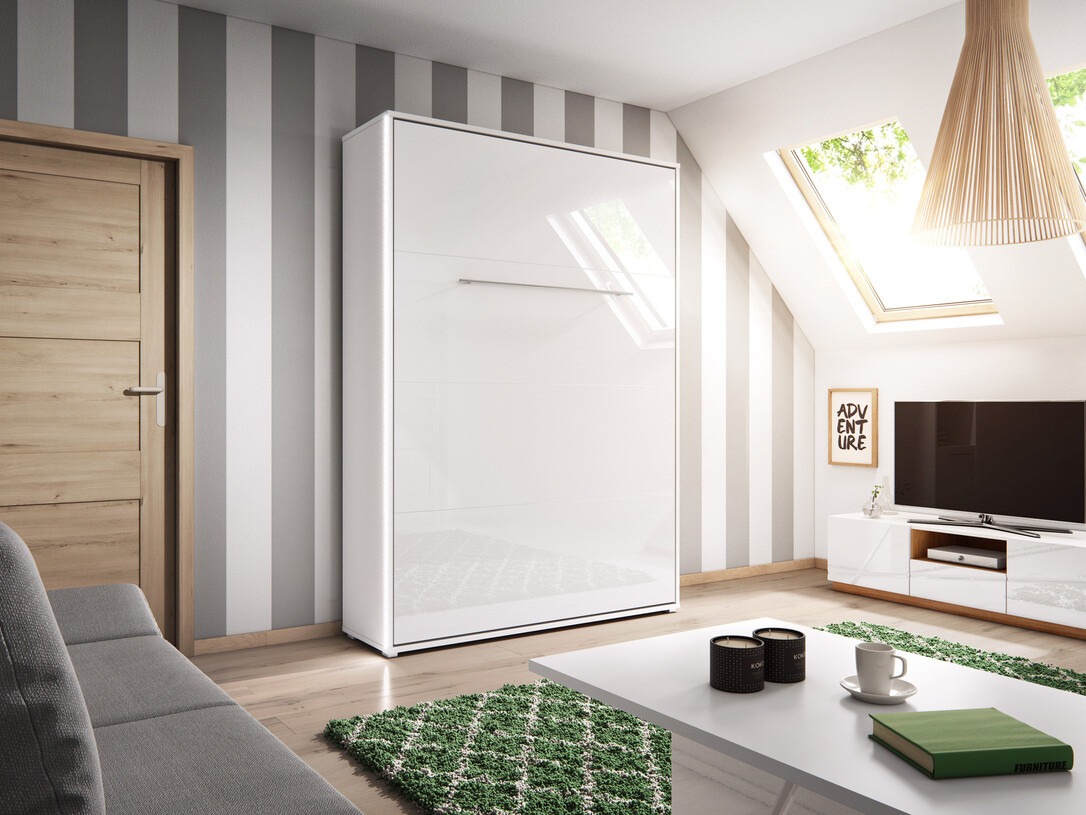 Szekrényágy Concept Pro Lenart Levfere 108 (Fehér + Fényes fehér)