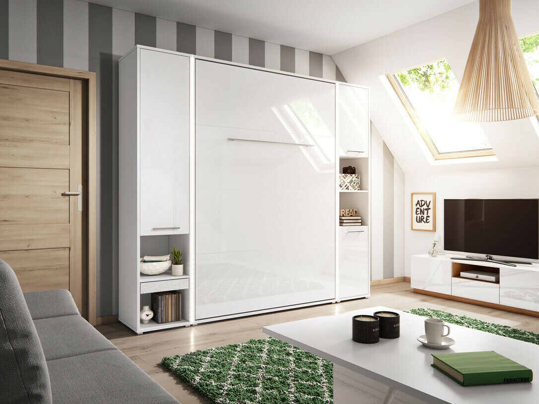 Szekrényágy Concept Pro Lenart Levfere 108 (Fehér + Fényes fehér)