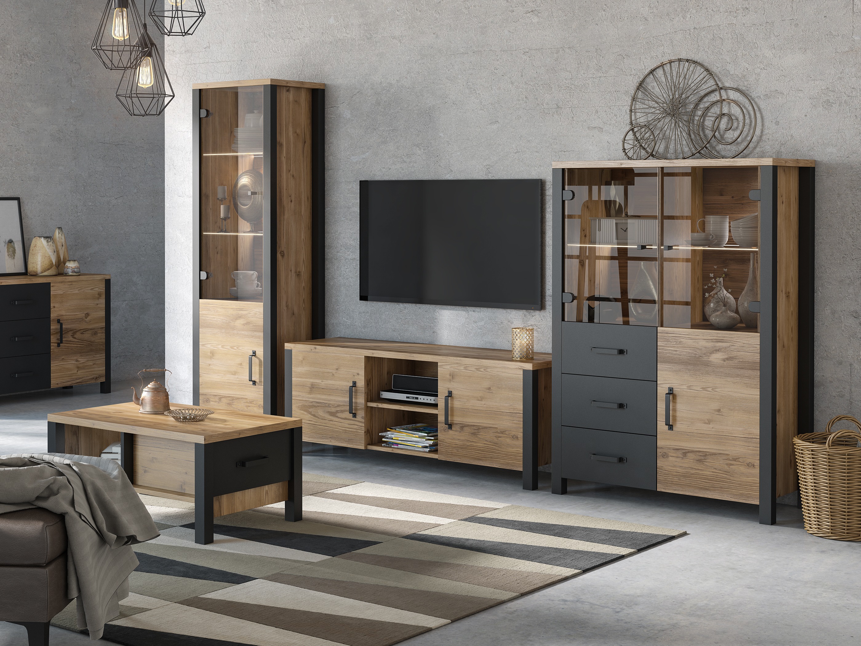 Nappali szett Tornua 113 (Sötét lucfenyő + Matt fekete)