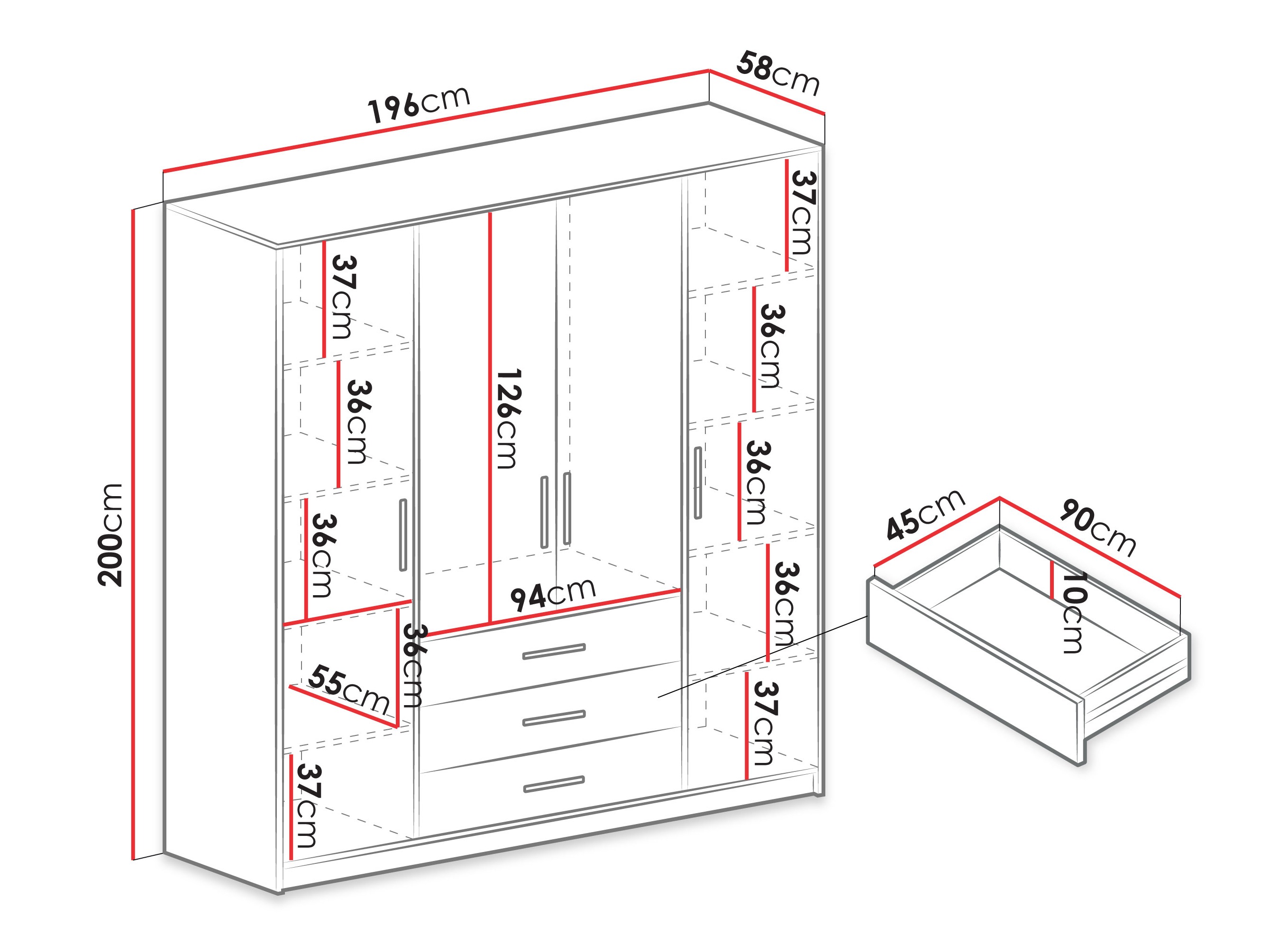 Gardróbszekrény Dortivu 154 (Kasmír)