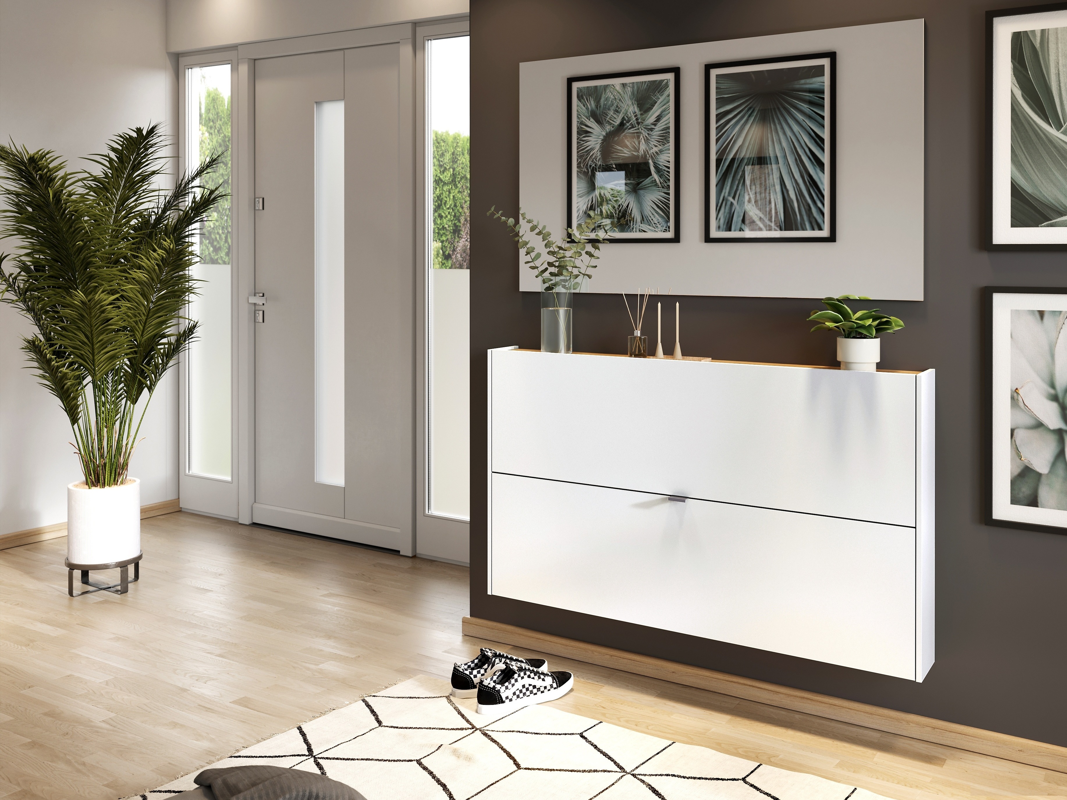 Cipőtároló Cirsale 108 (Fehér + Navarra tölgy)