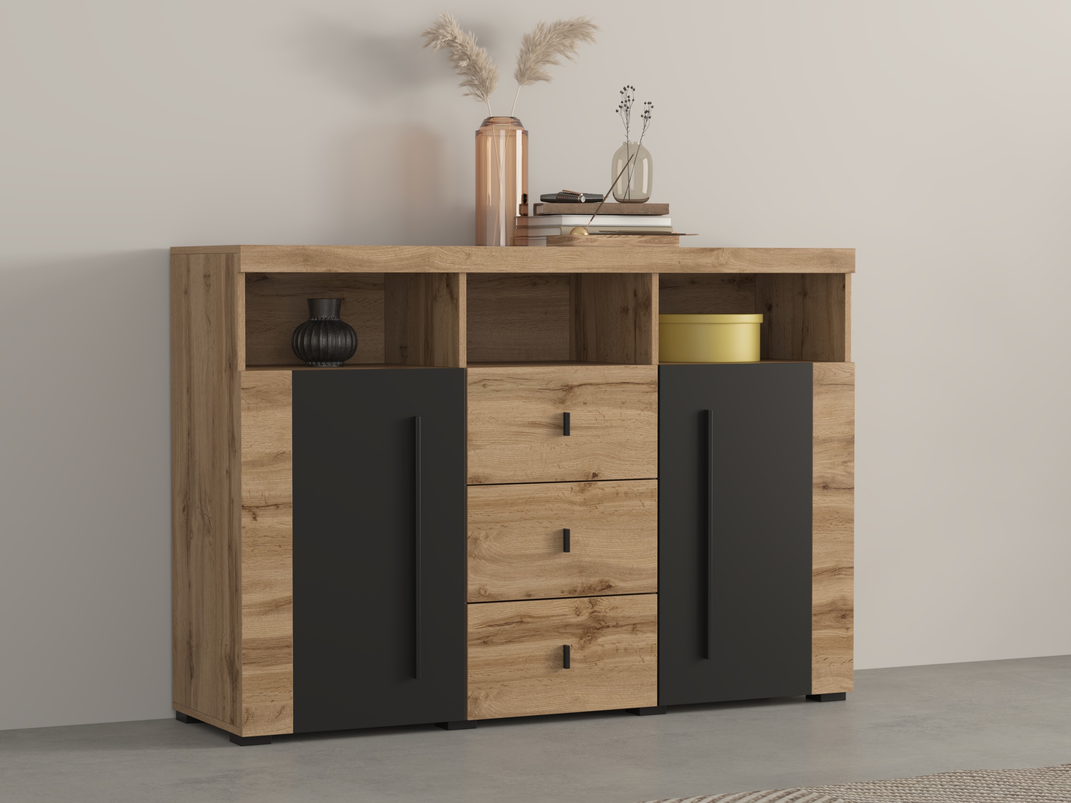 Komód Sorciro 101 (Fekete + Wotan tölgy)