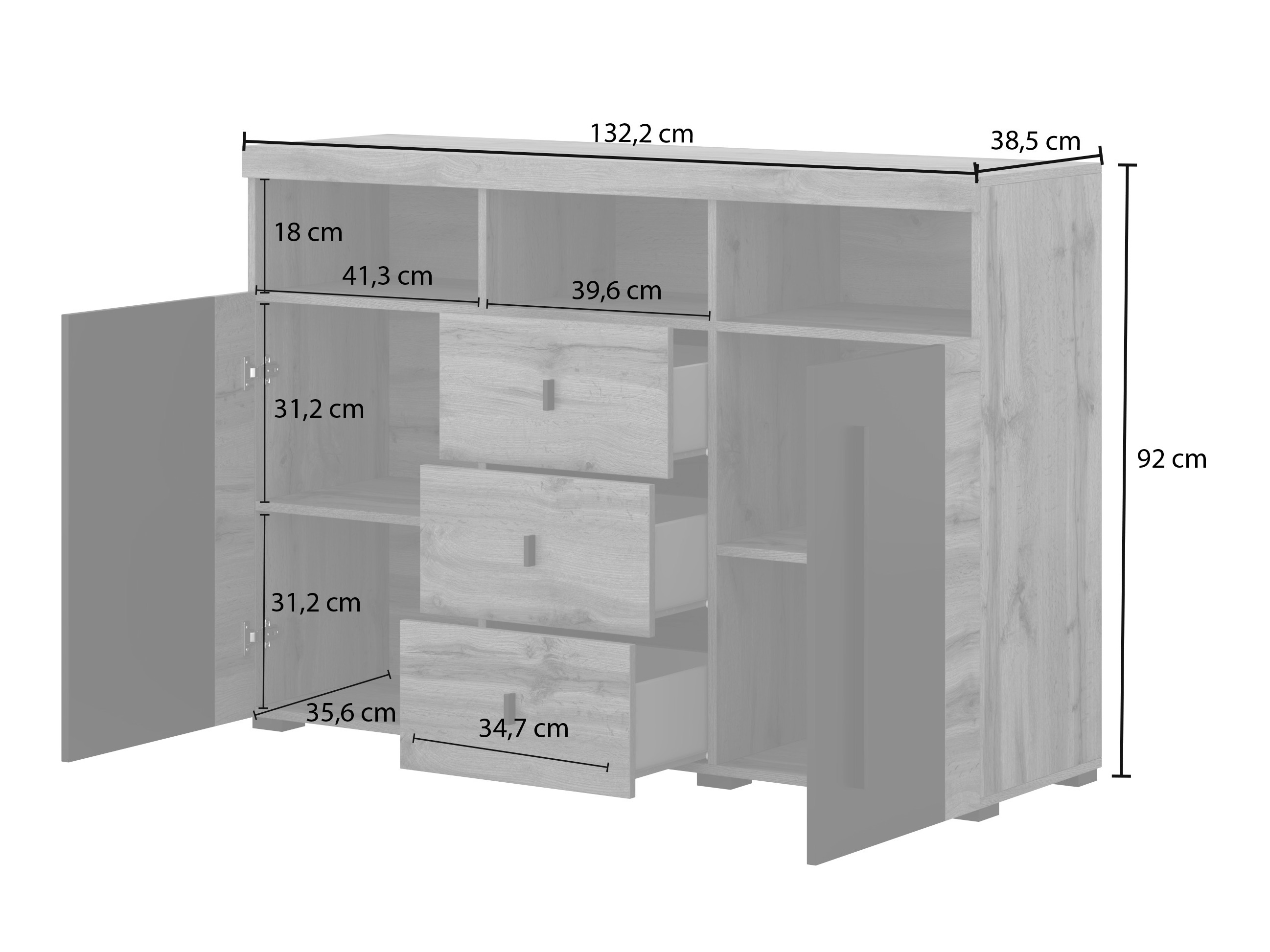 Komód Sorciro 101 (Fekete + Wotan tölgy)
