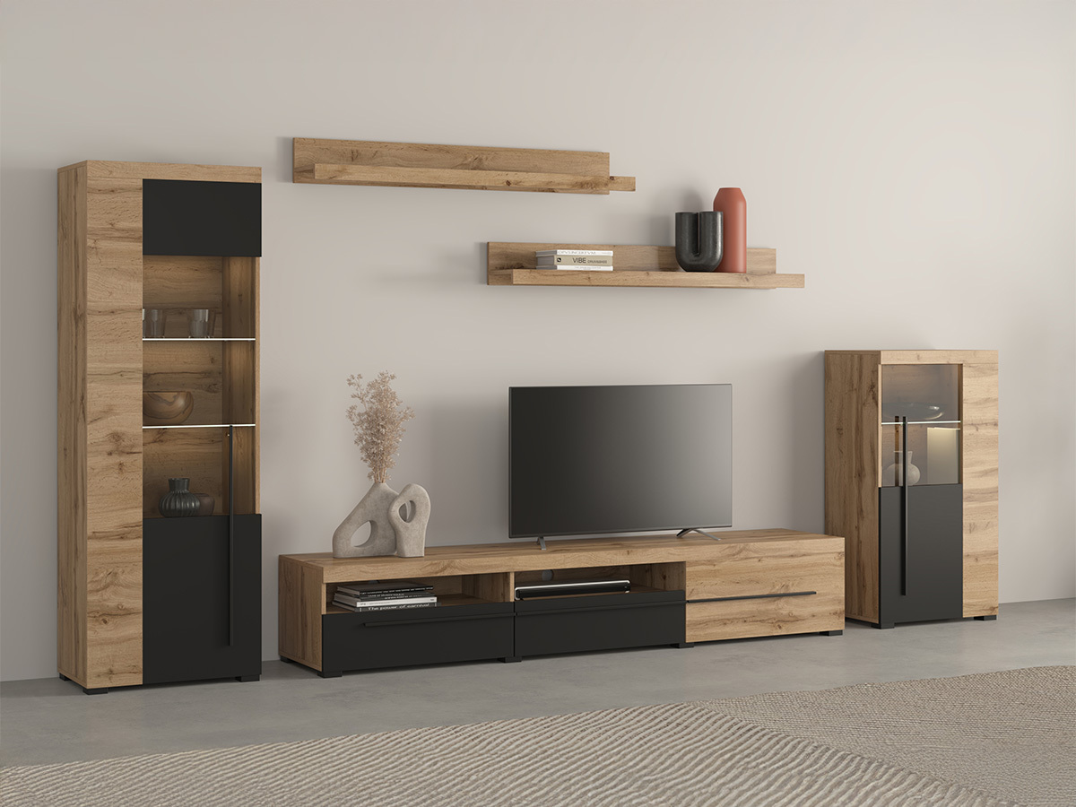 Nappali szett Sorciro 103 (Fekete + Wotan tölgy)