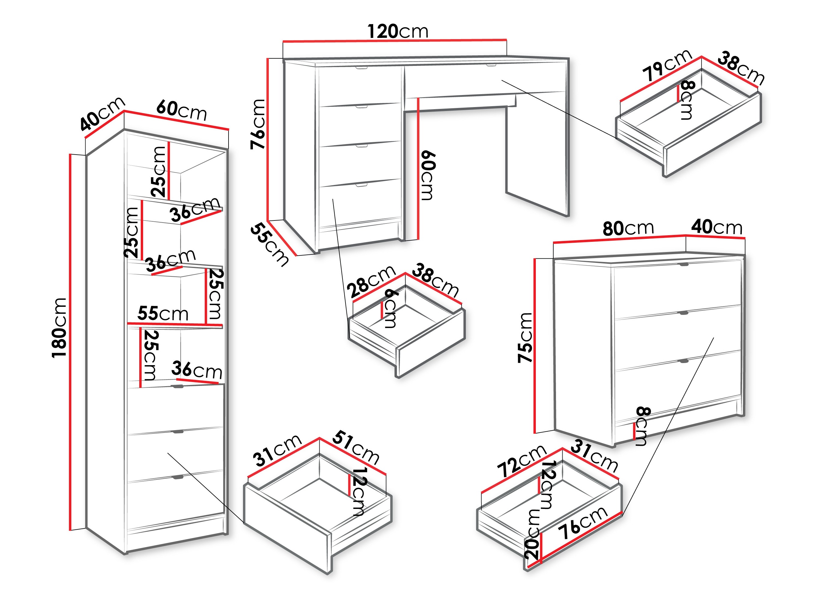 Otthoni iroda készlet Comfivo Larmire 120 (Fehér)