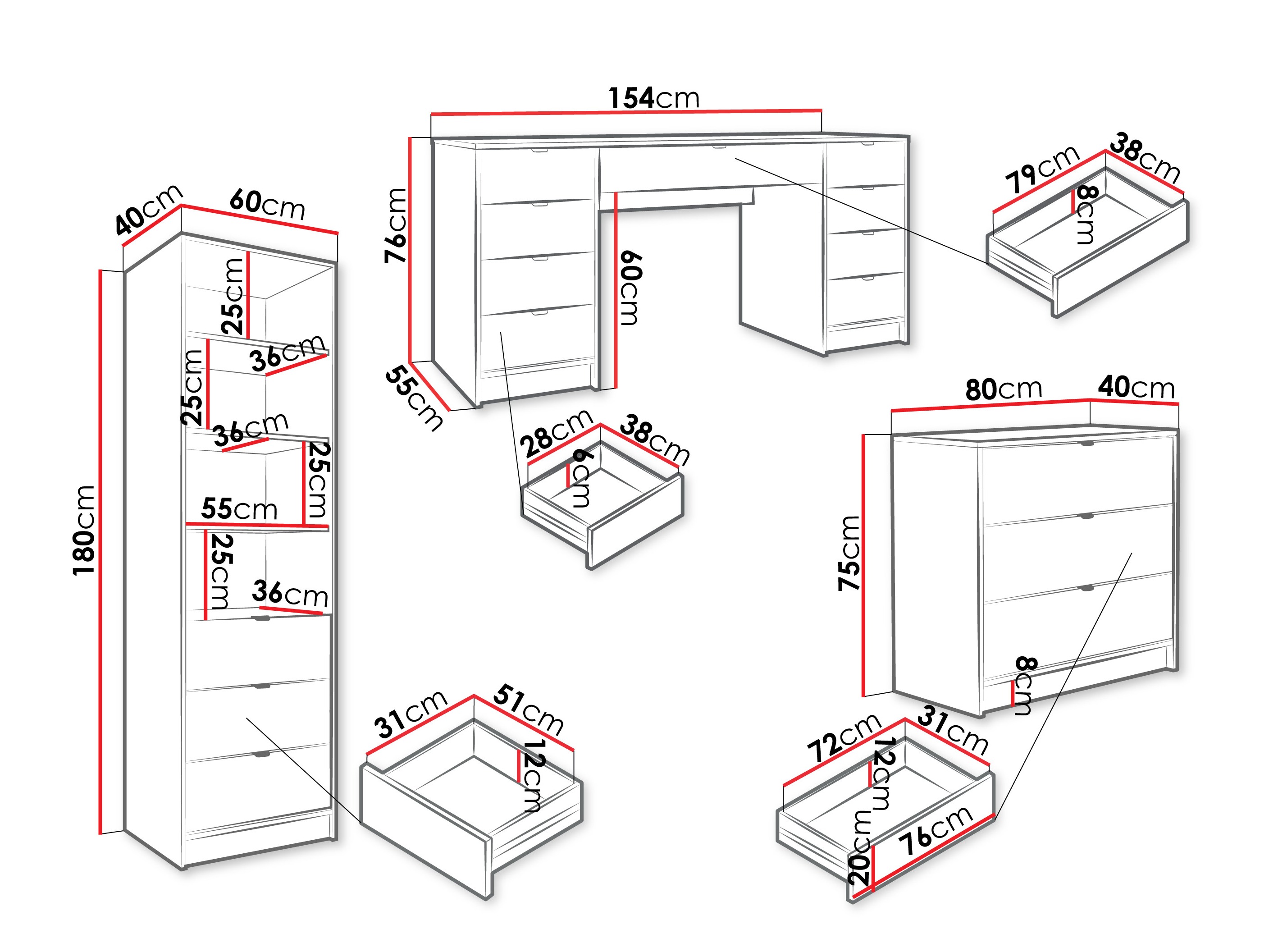 Otthoni iroda készlet Comfivo Larmire 121 (Fehér)