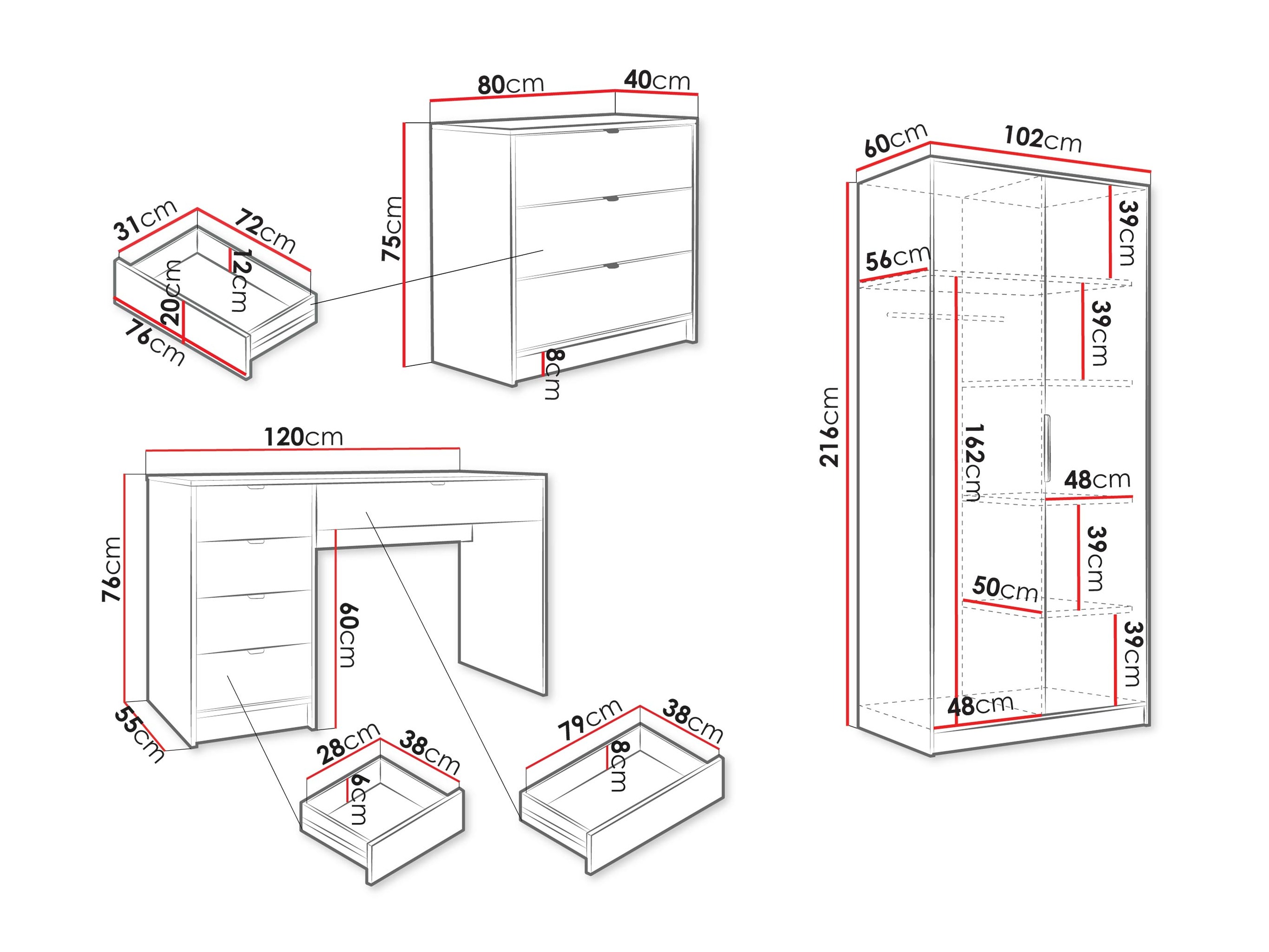 Otthoni iroda készlet Comfivo Papilio IV (Fehér)