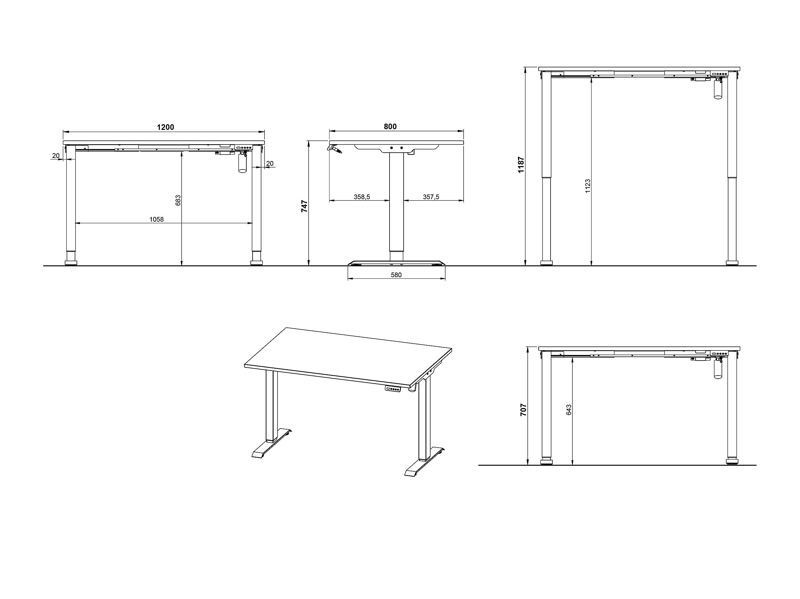 Állítható magasságú íróasztal Lartesi 115 (Navarra tölgy + Fehér)
