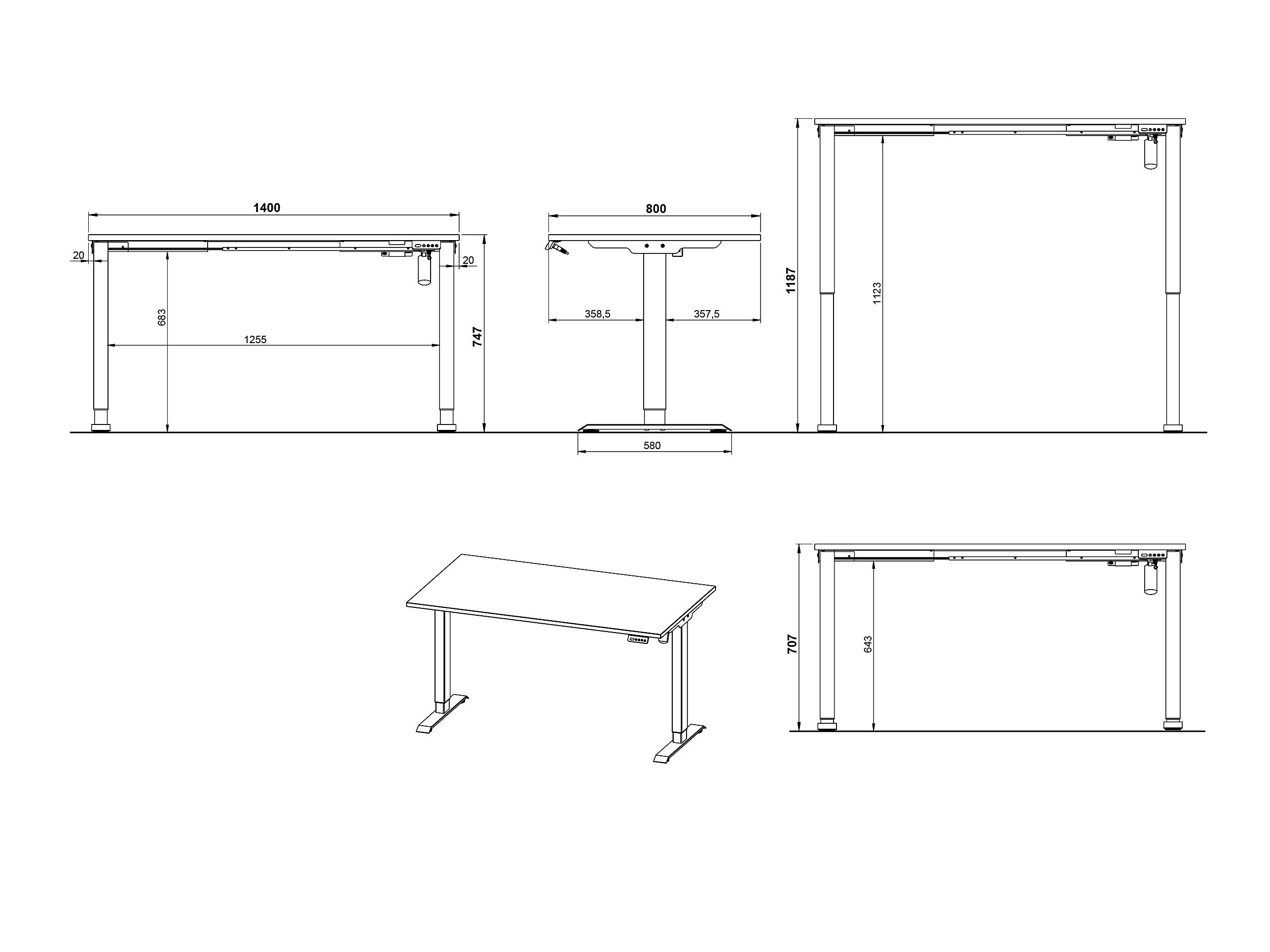 Állítható magasságú íróasztal Lartesi 116 (Kasmír + Ezüst)