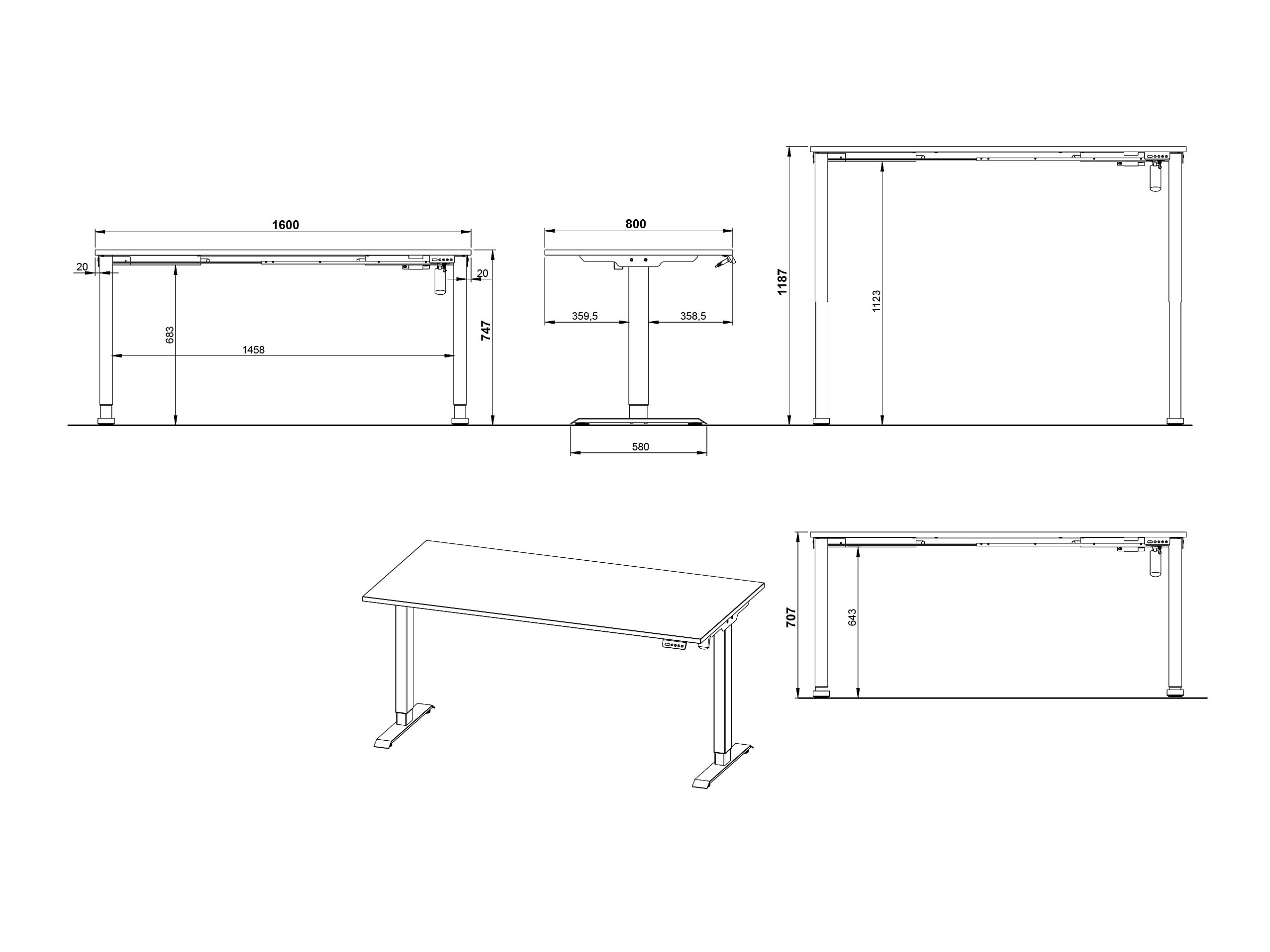 Állítható magasságú íróasztal Lartesi 117 (Kasmír + Fehér)