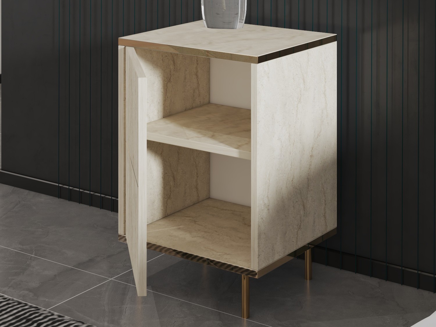 Éjjeliszekrény Kailua 2575 (Világos Travertine + Aranysárga)