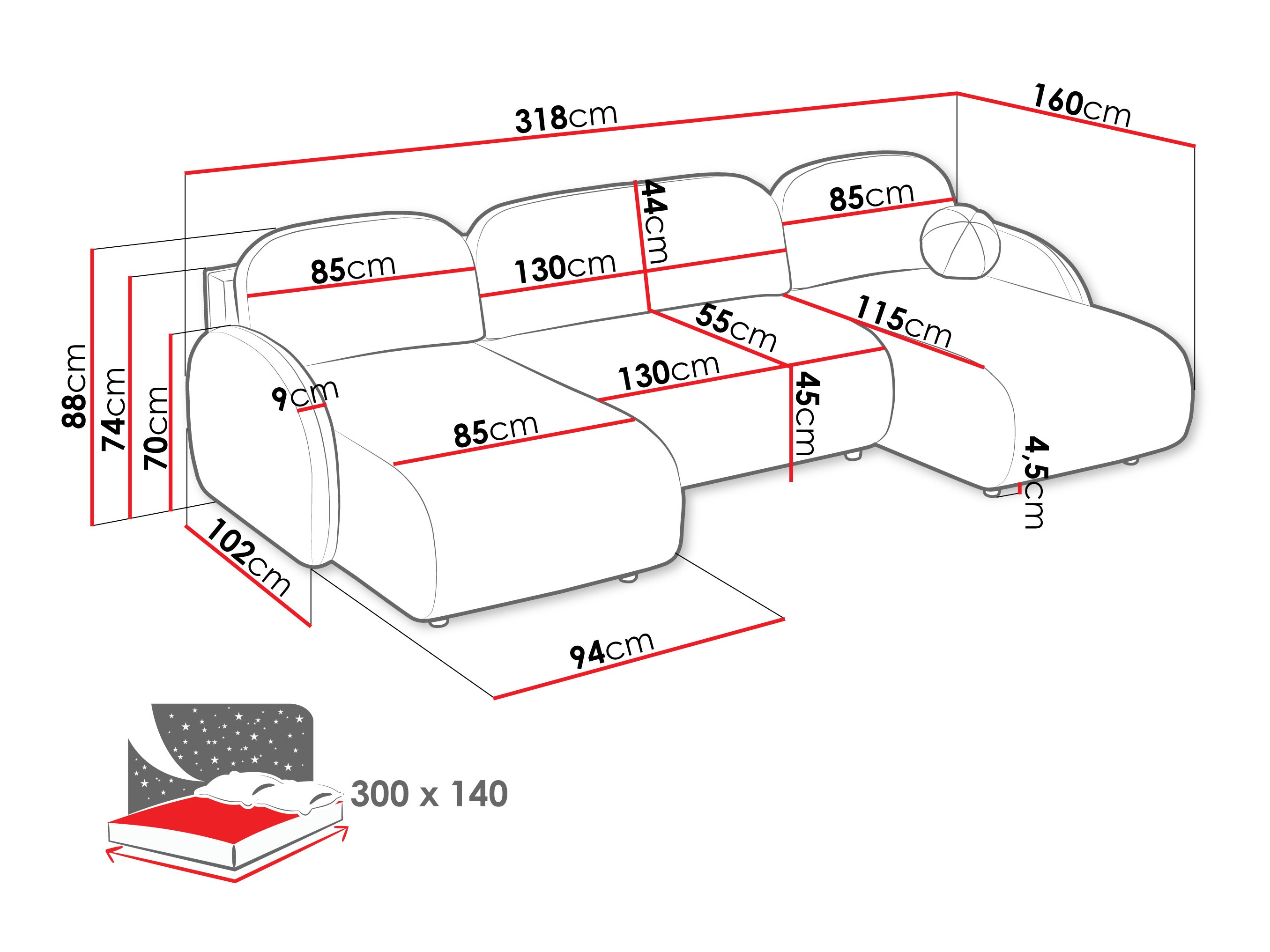 Sarokkanapé Columbus 250 (Sereno 682)