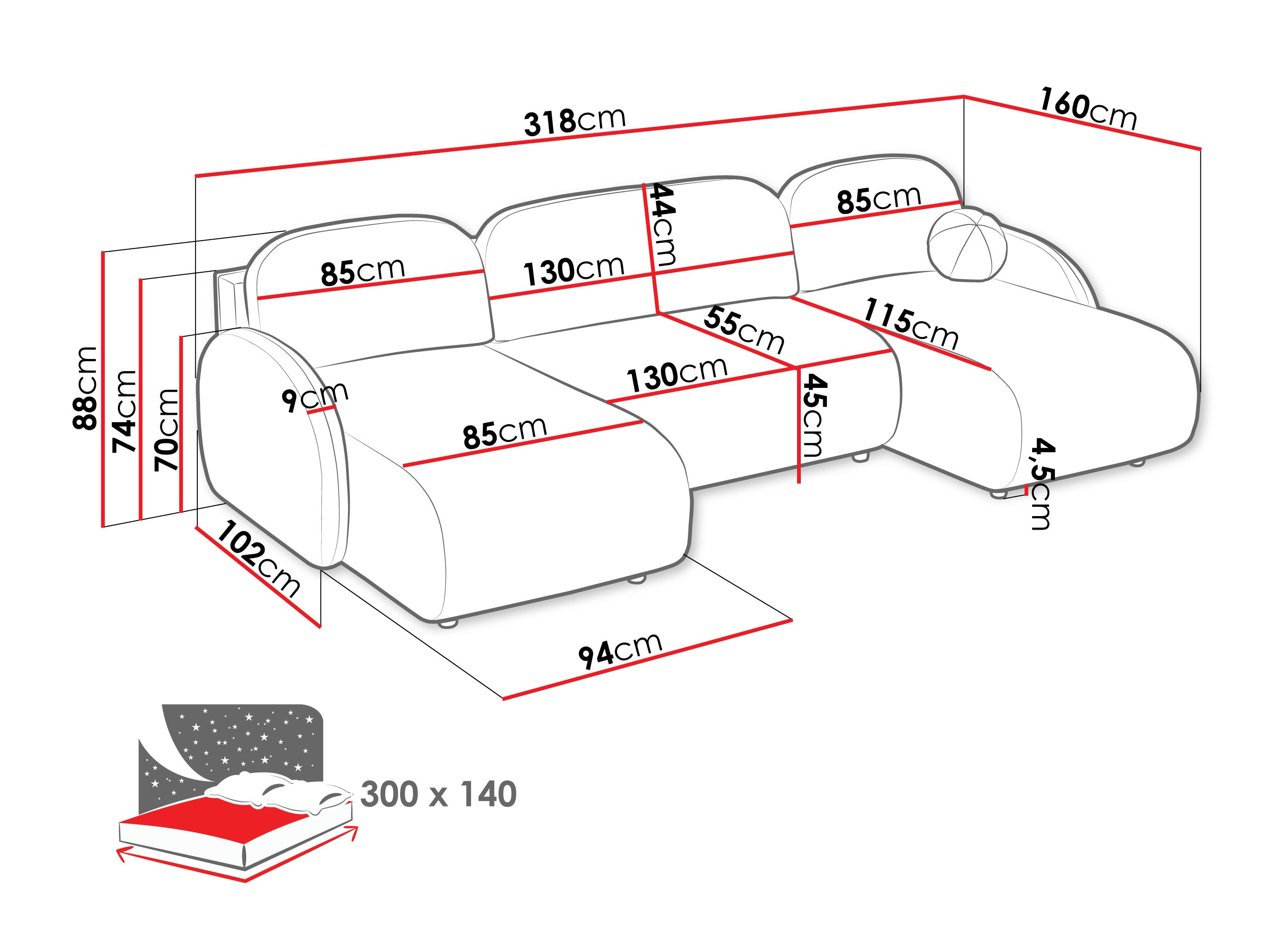 Sarokkanapé Columbus 250 (Sereno 692)