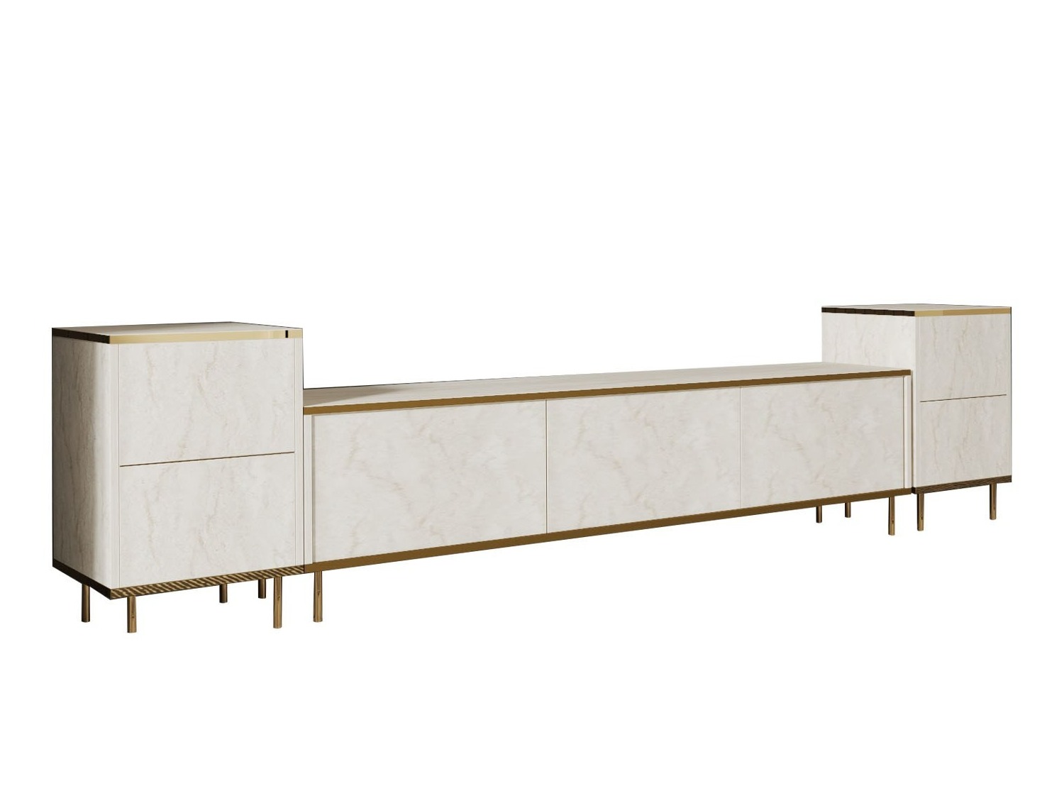 TV-állvány Kailua 2574 (Világos Travertine + Aranysárga)