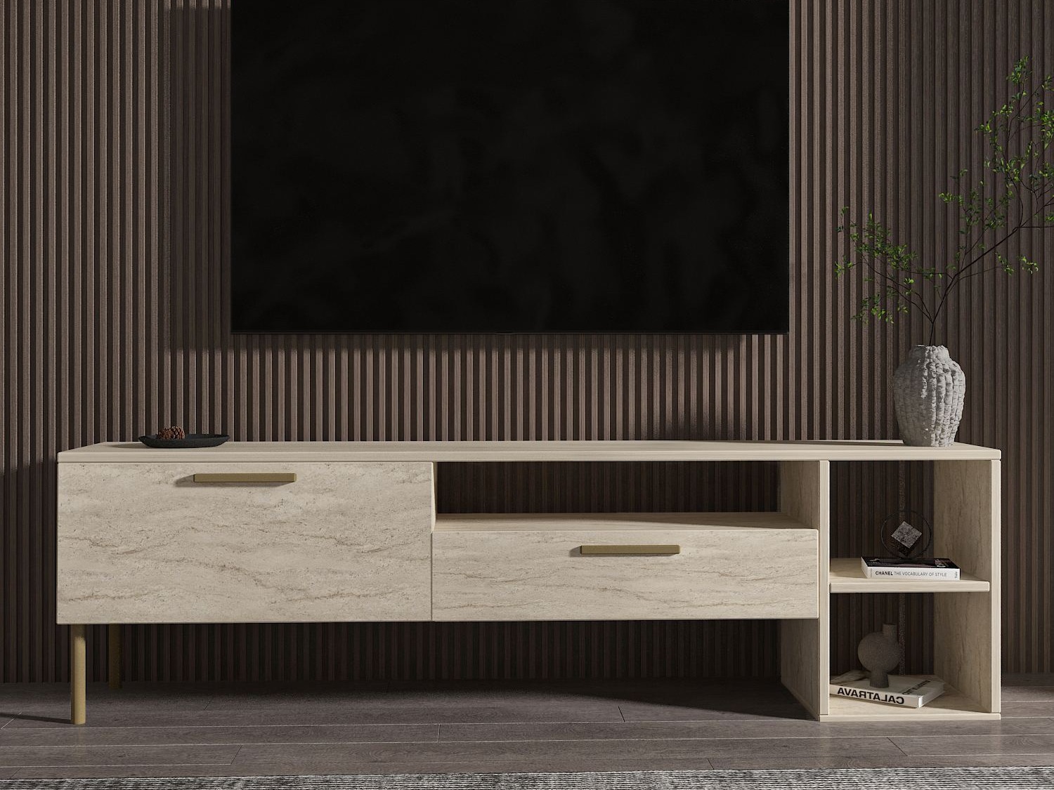 TV-állvány Kailua 2579 (Világos Travertine)