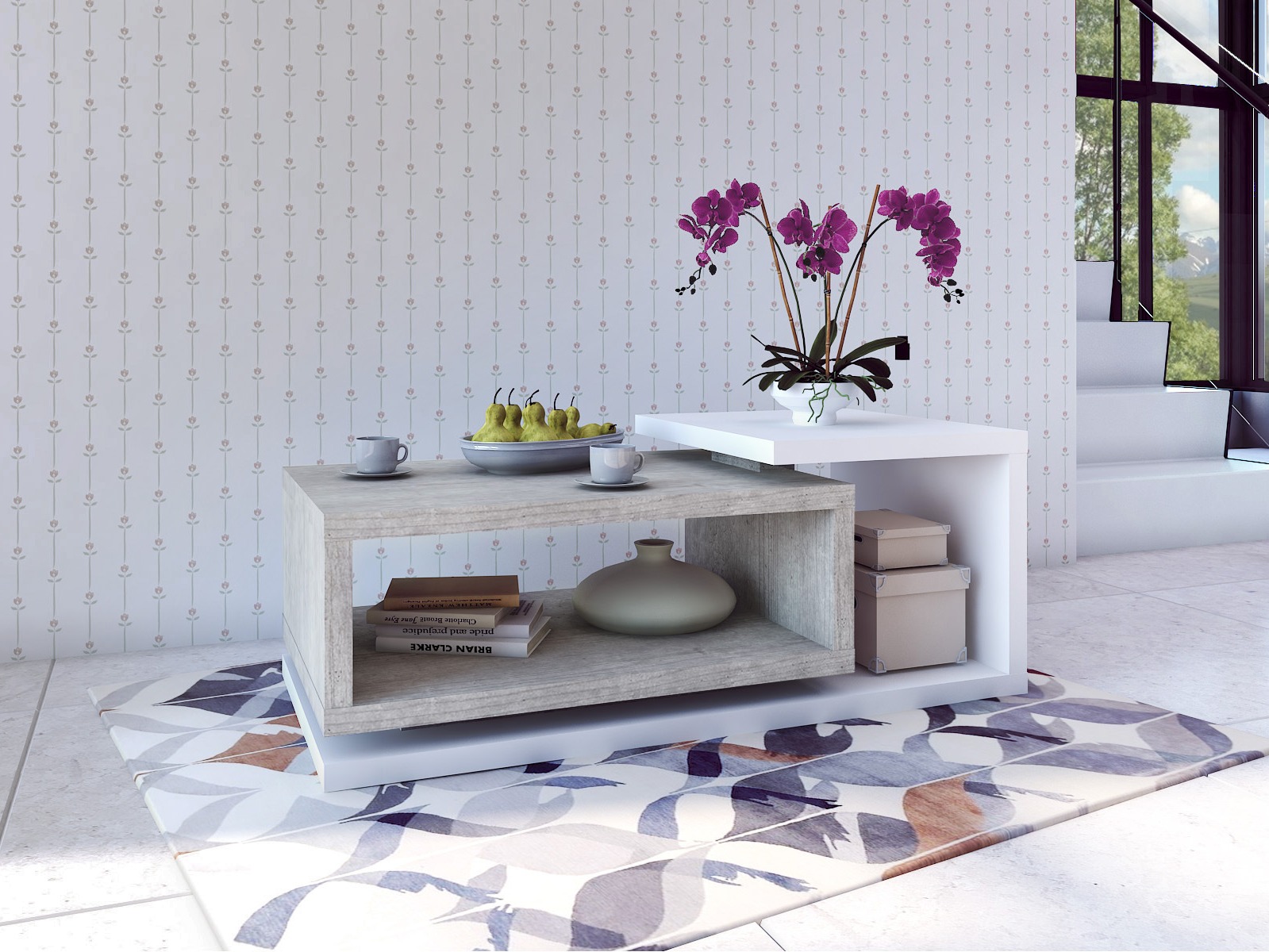 Dohányzóasztal Lutiva 104 (Fehér + Beton)