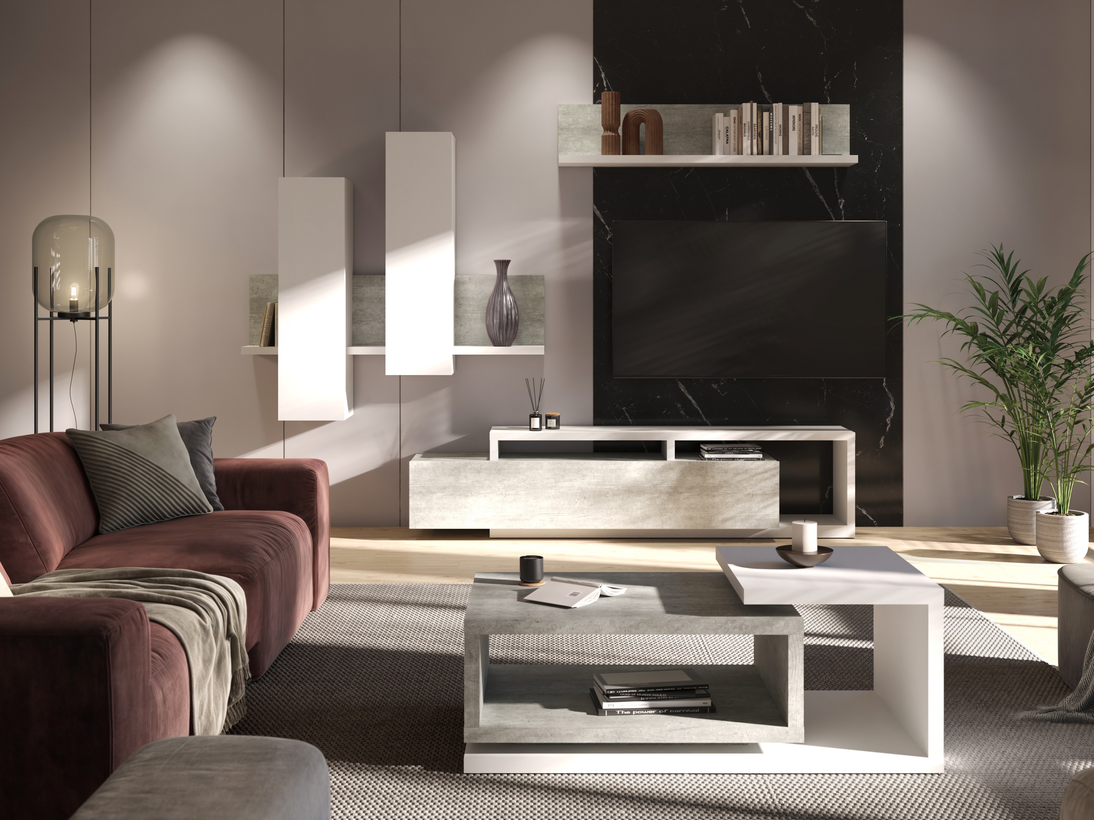 Dohányzóasztal Lutiva 104 (Fehér + Beton)