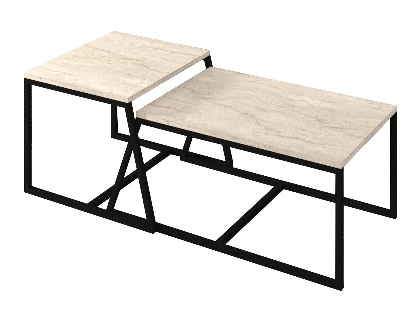 Dohányzóasztal szett Kailua 1804 (Világos Travertine + Fekete)