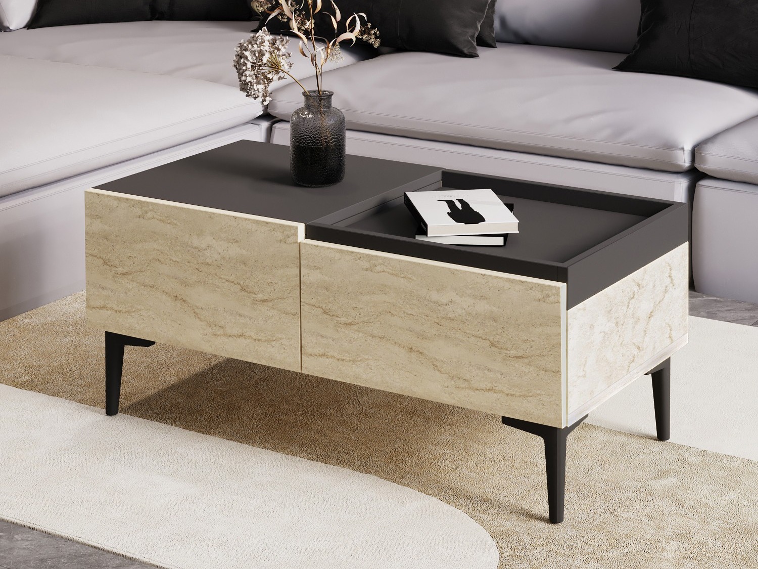 Dohányzóasztal Kailua 2586 (Világos Travertine + Antracit)