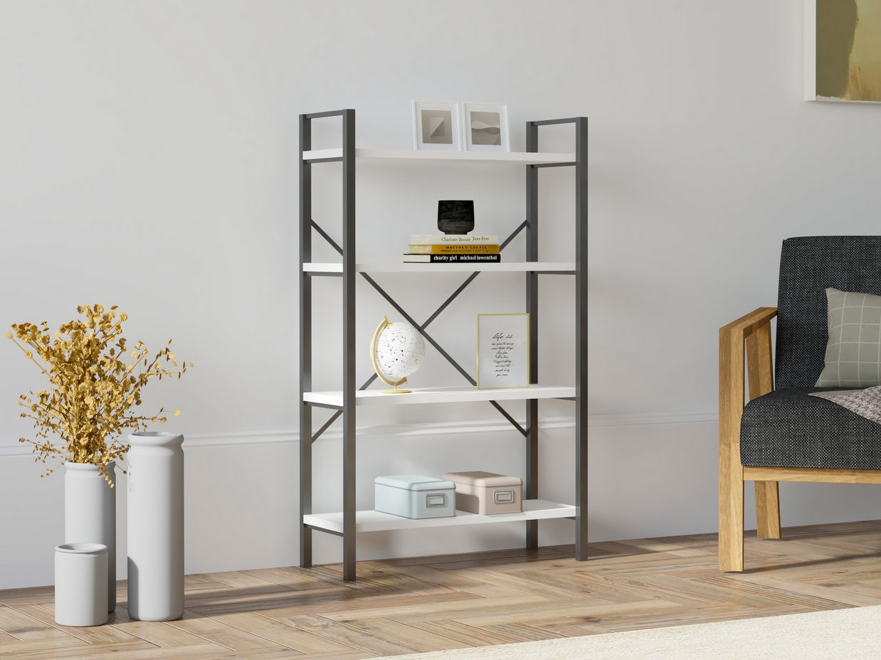 Könyvespolc Kailua 2598 (Fehér + Fekete)