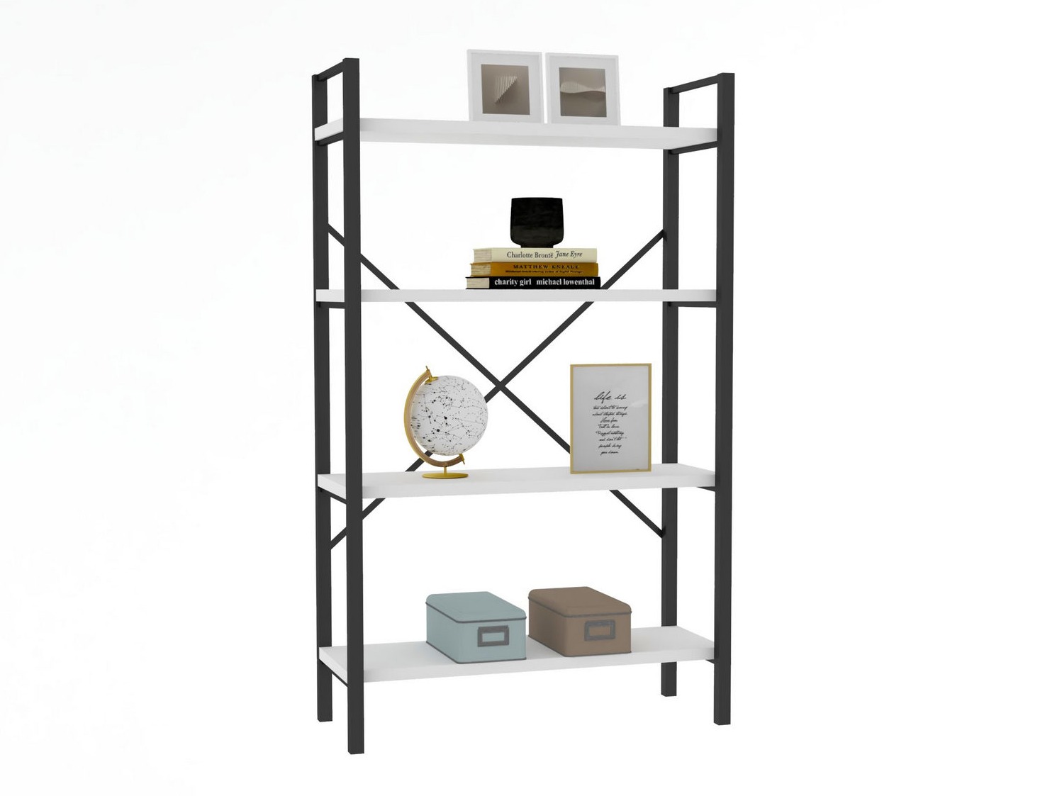 Könyvespolc Kailua 2598 (Fehér + Fekete)