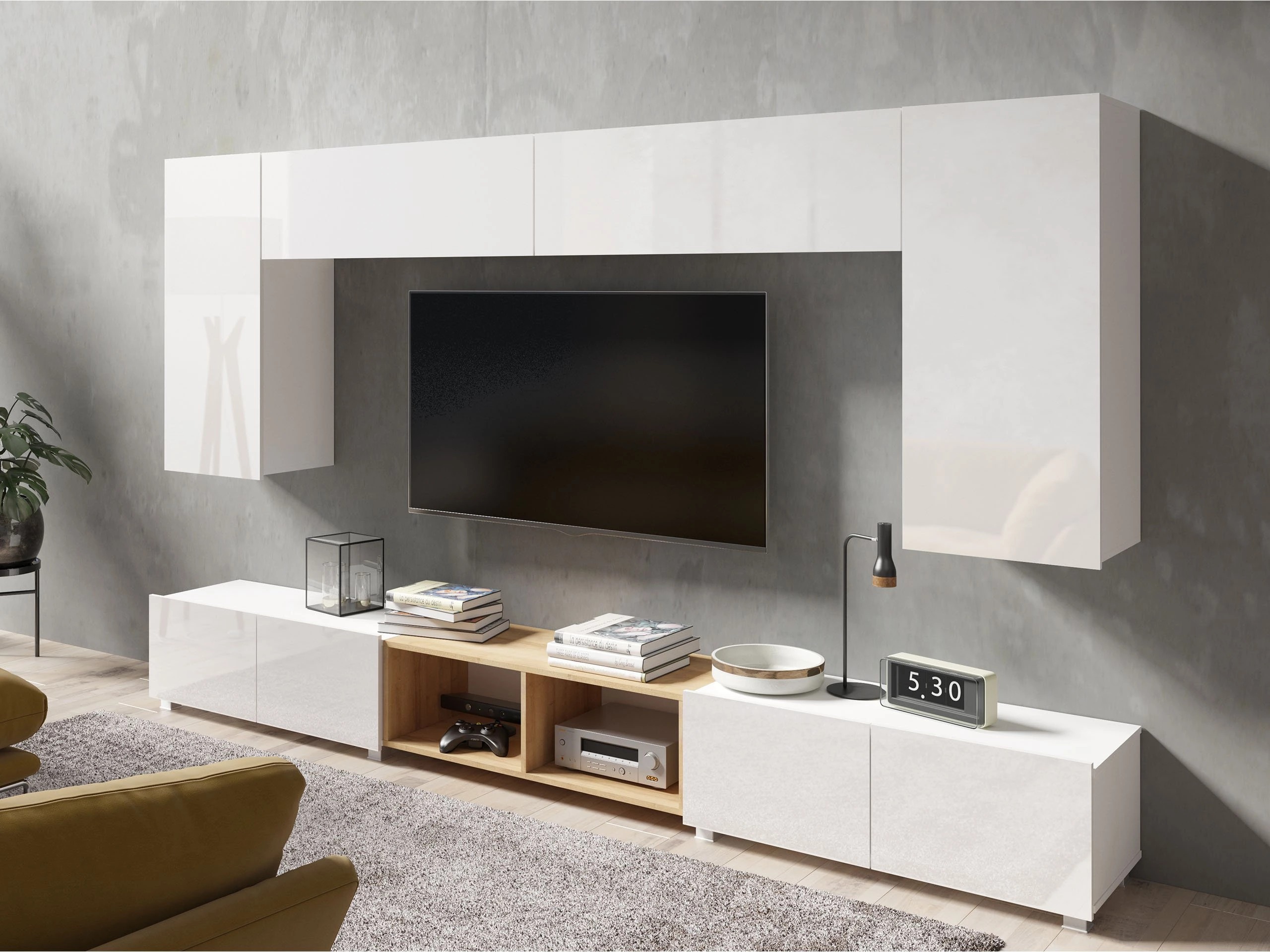 Nappali szett Tivdalu 143 (Fehér + Fényes fehér + Arany tölgy)