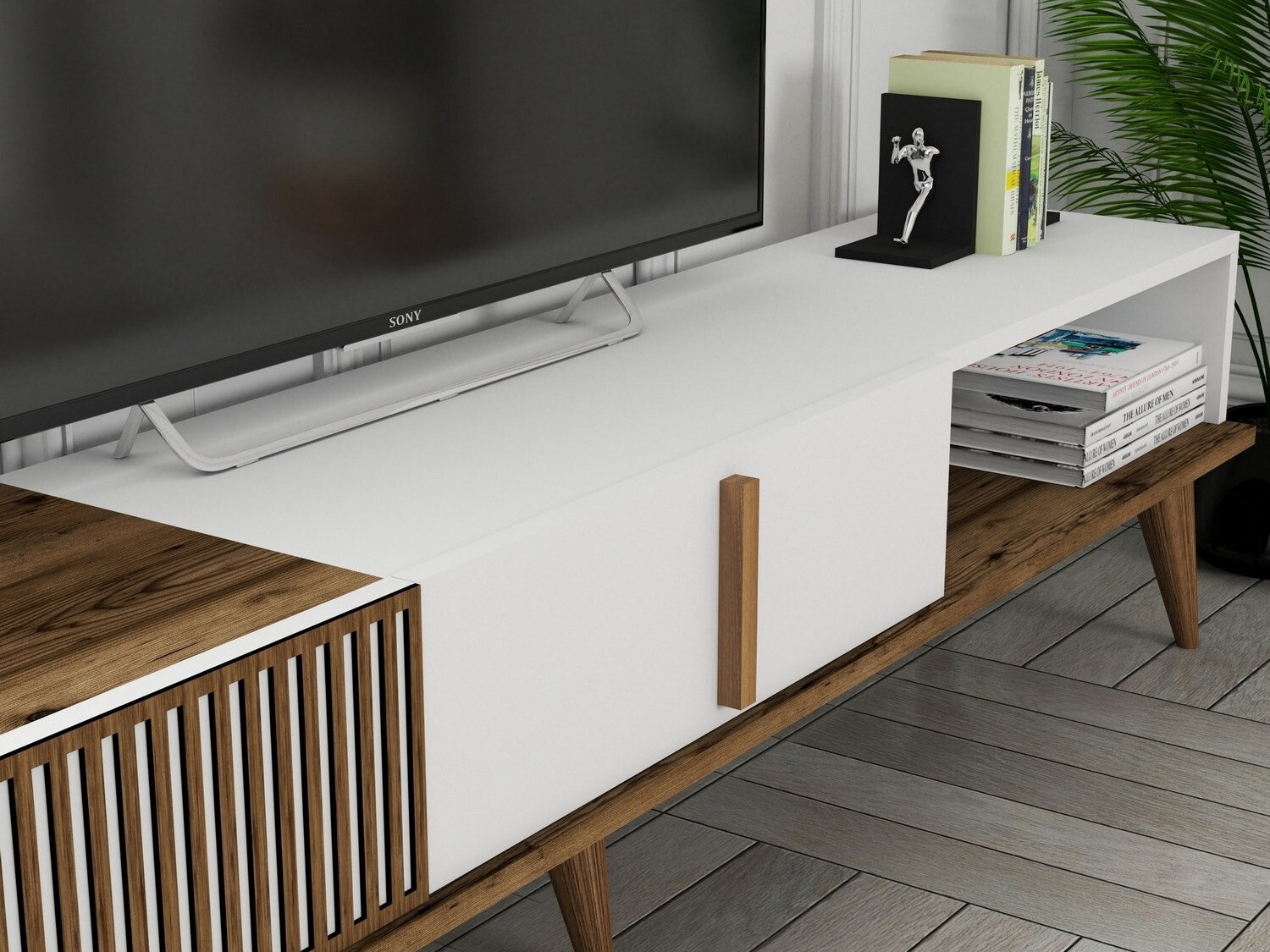 TV-állvány Mavbene 102 (Dió + Fehér)