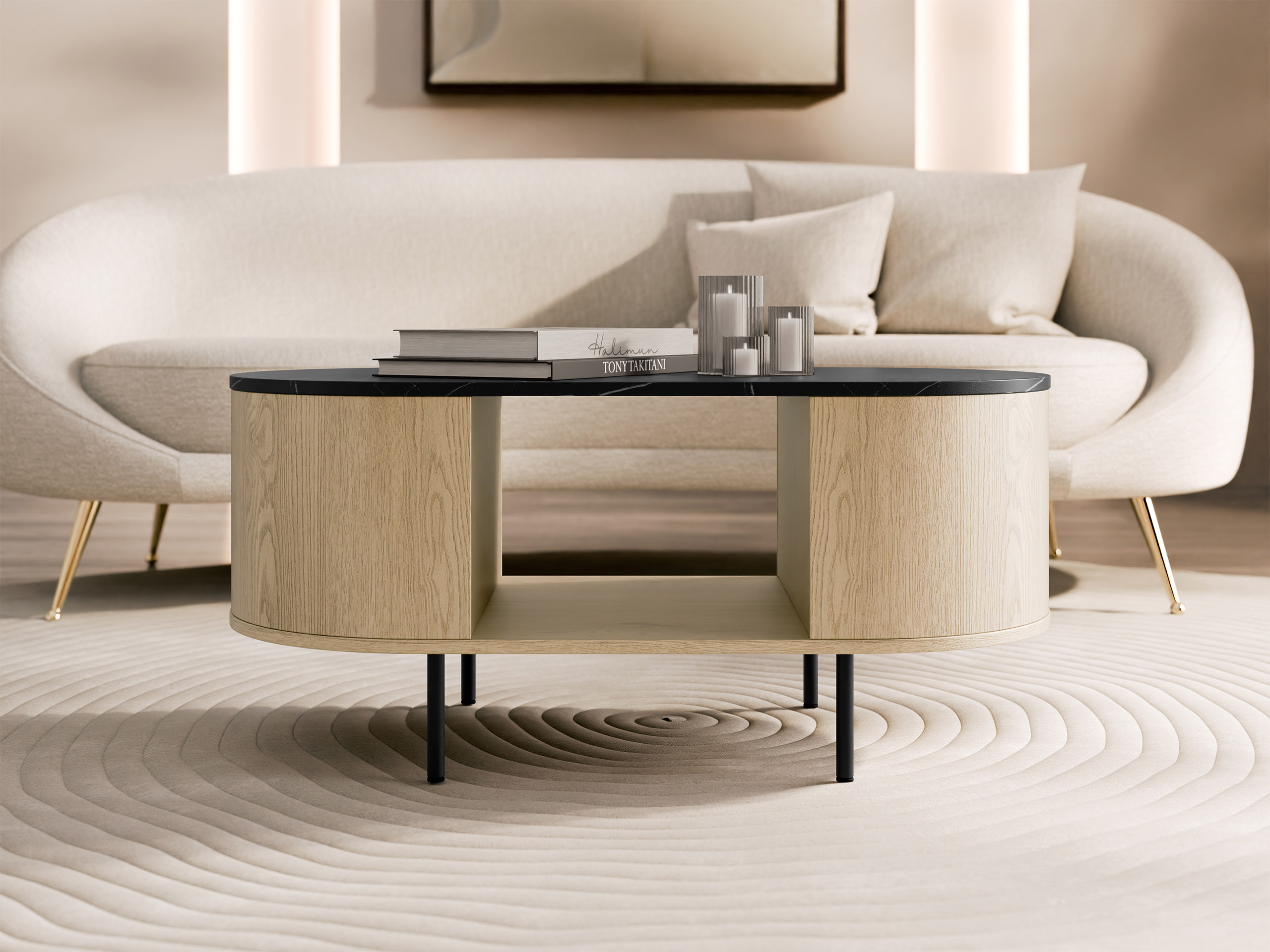 Dohányzóasztal Comfivo Livtena (Fekete márvány + Fekete)