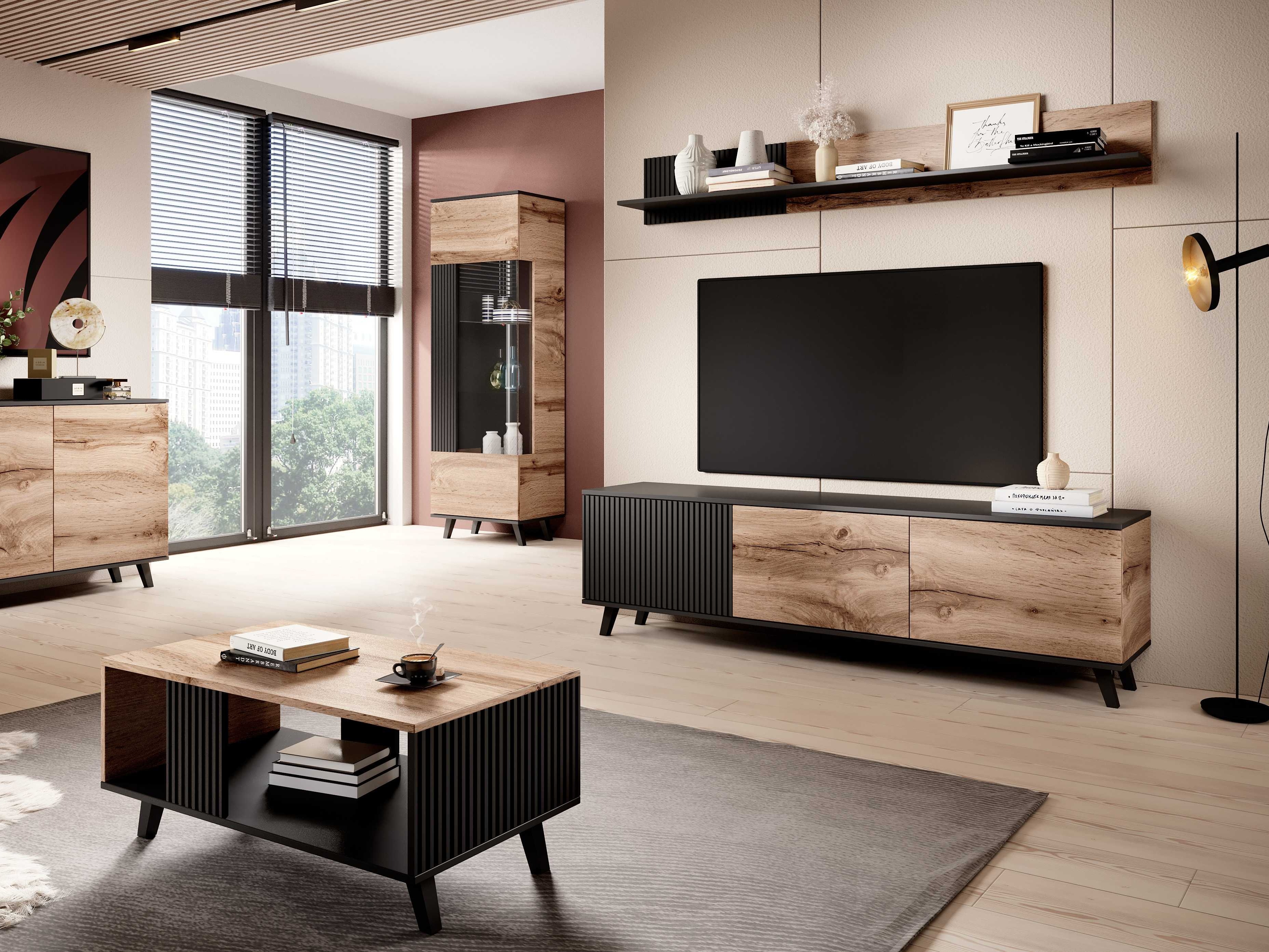 Fali polc Luelia 122 (Fekete + Wotan tölgy)