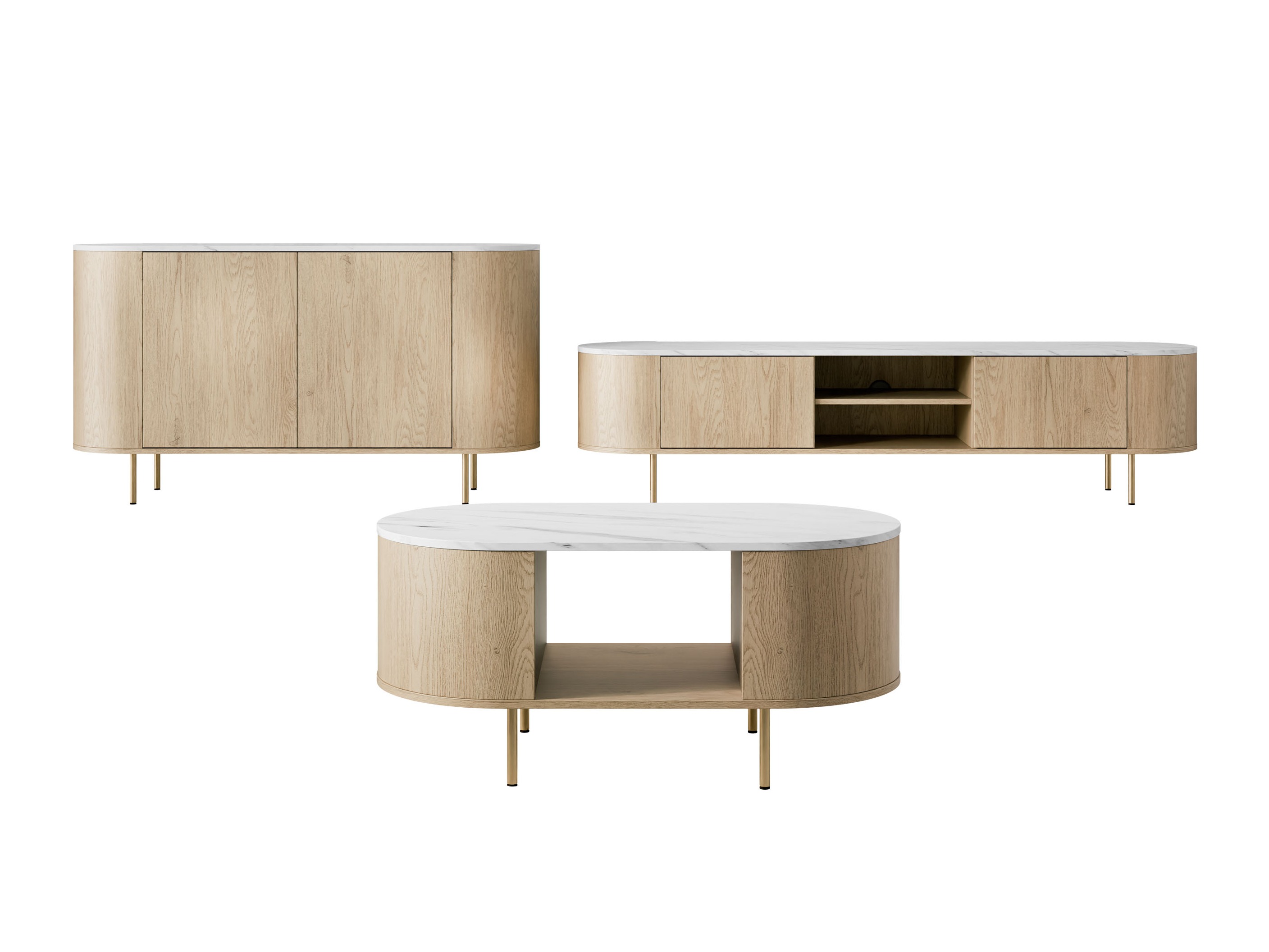 Nappali szett Comfivo Livtena 105 (Fehér márvány + Aranysárga)