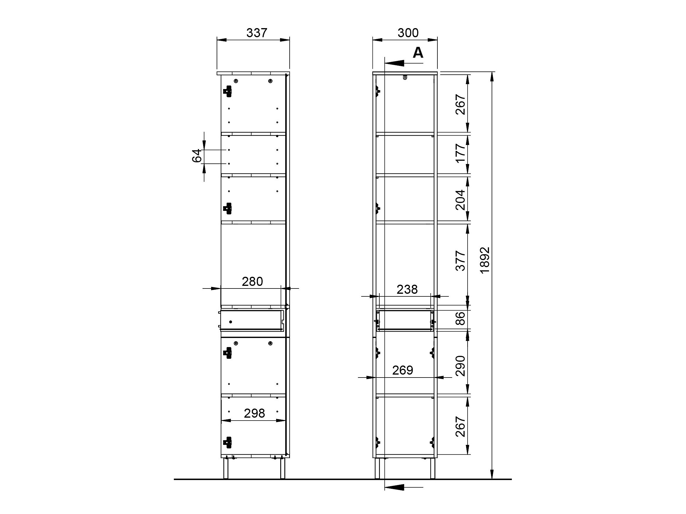 Beépített fürdőszoba szekrény Felfere 105 (Grafit)