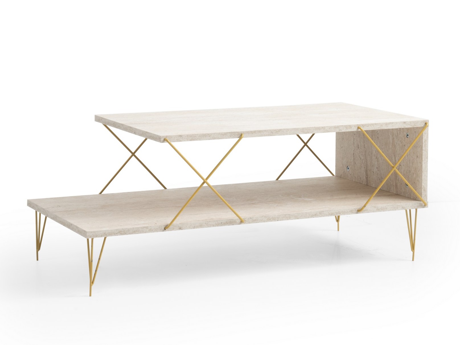 Dohányzóasztal Kailua 384 (Könnyű travertin + Aranysárga)