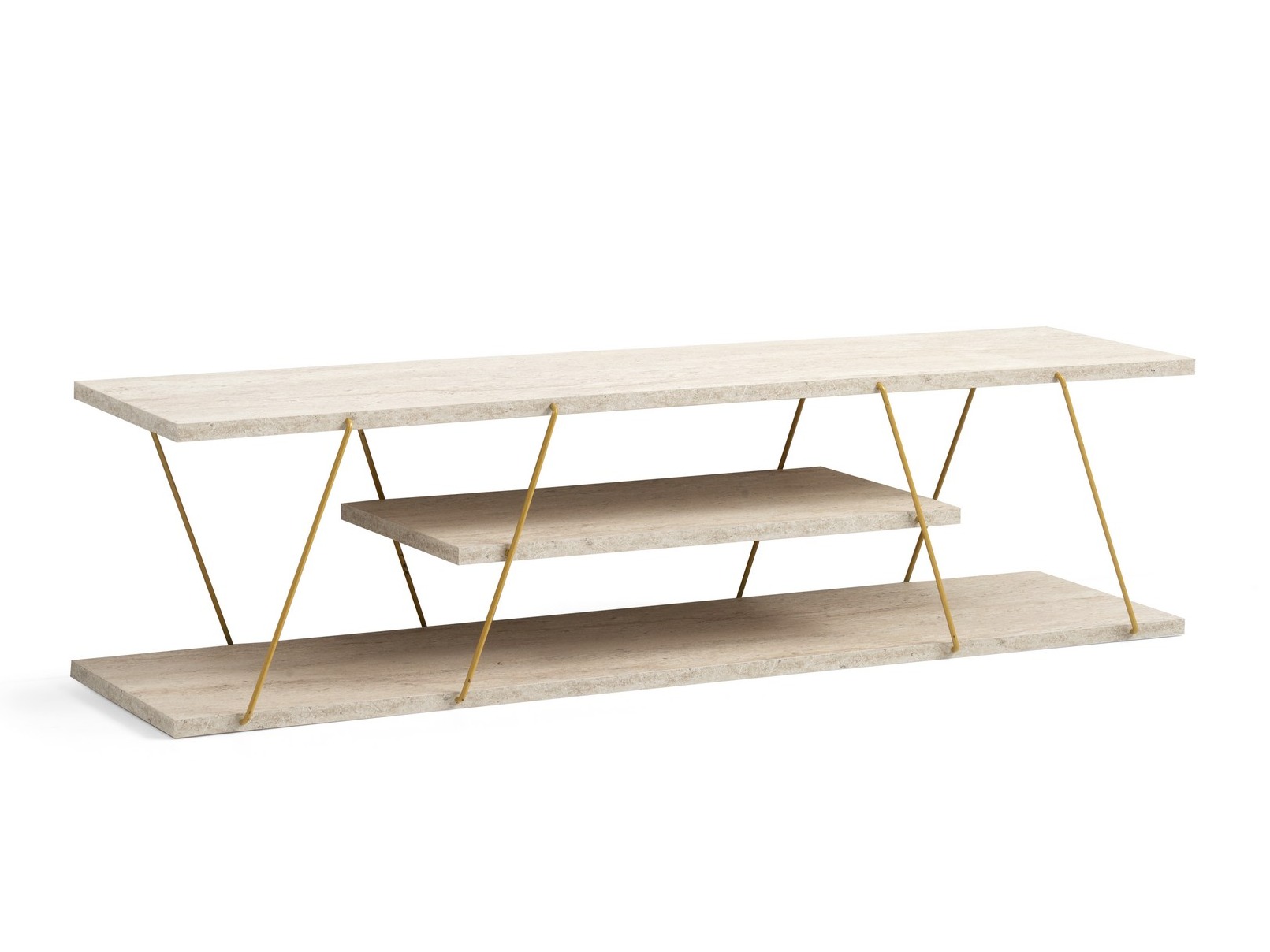 TV-állvány Kailua 365 (Könnyű travertin + Aranysárga)